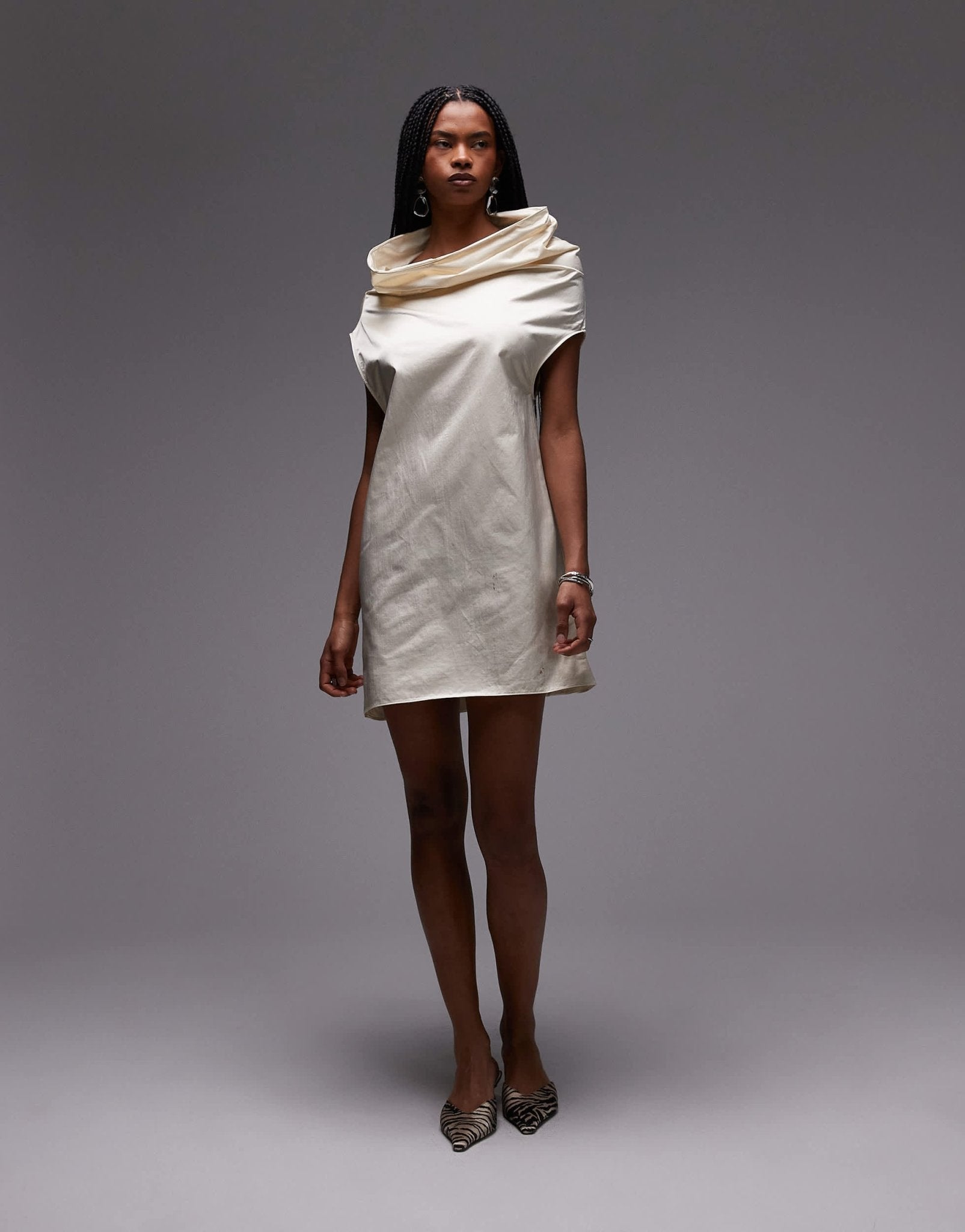 mini dress mango capsule premium satin with ruched neck detail in oyst – ASOS Sample Sale EU Store Sequin Jersey Dress Chicago YGroup_HalterMiniDress US Size - Made To Order:4