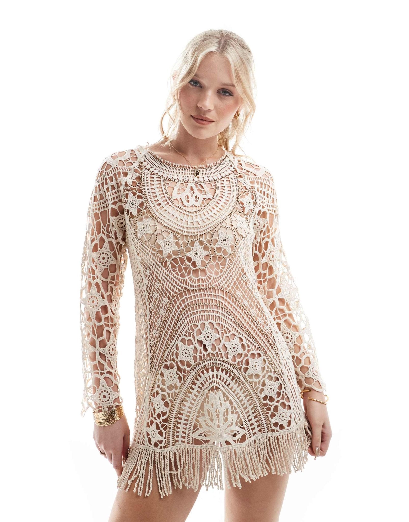 River Island crochet mini dress in cream