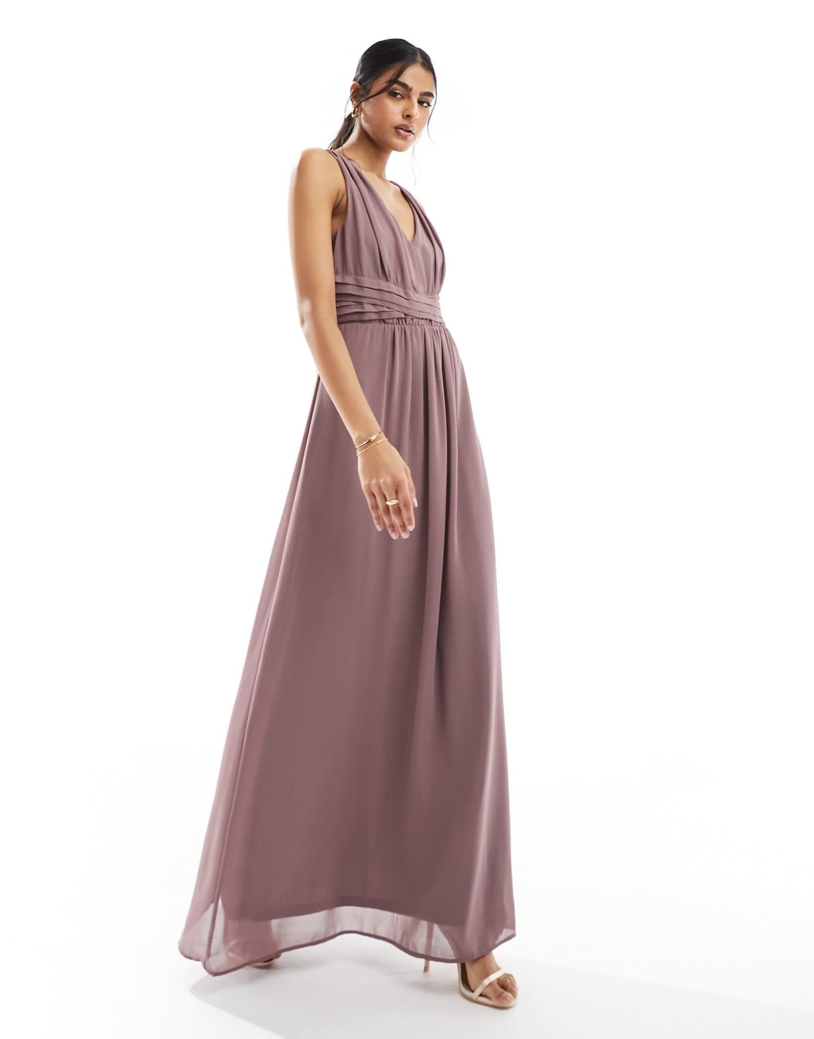 Vila Bridesmaid wrap waist detail maxi dress with pleat front in taupe – ASOS Sample Sale EU Store