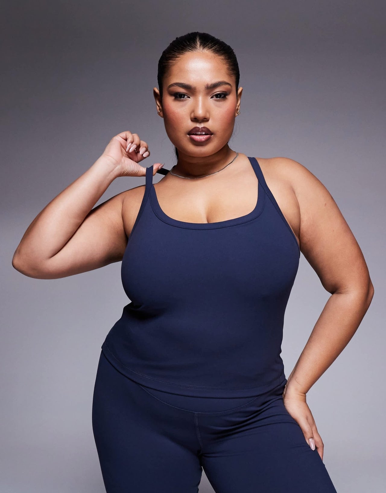 4505 Curve Icon soft touch yoga cami with inner bra and adjustable straps in midnight navy - ASOS Sample Sale EU Store