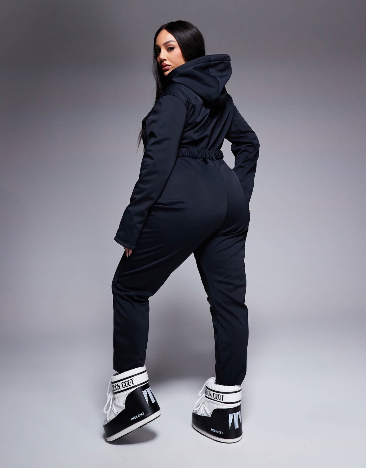 4505 Curve Ski belted ski suit with skinny leg and hood in black - ASOS Sample Sale EU Store