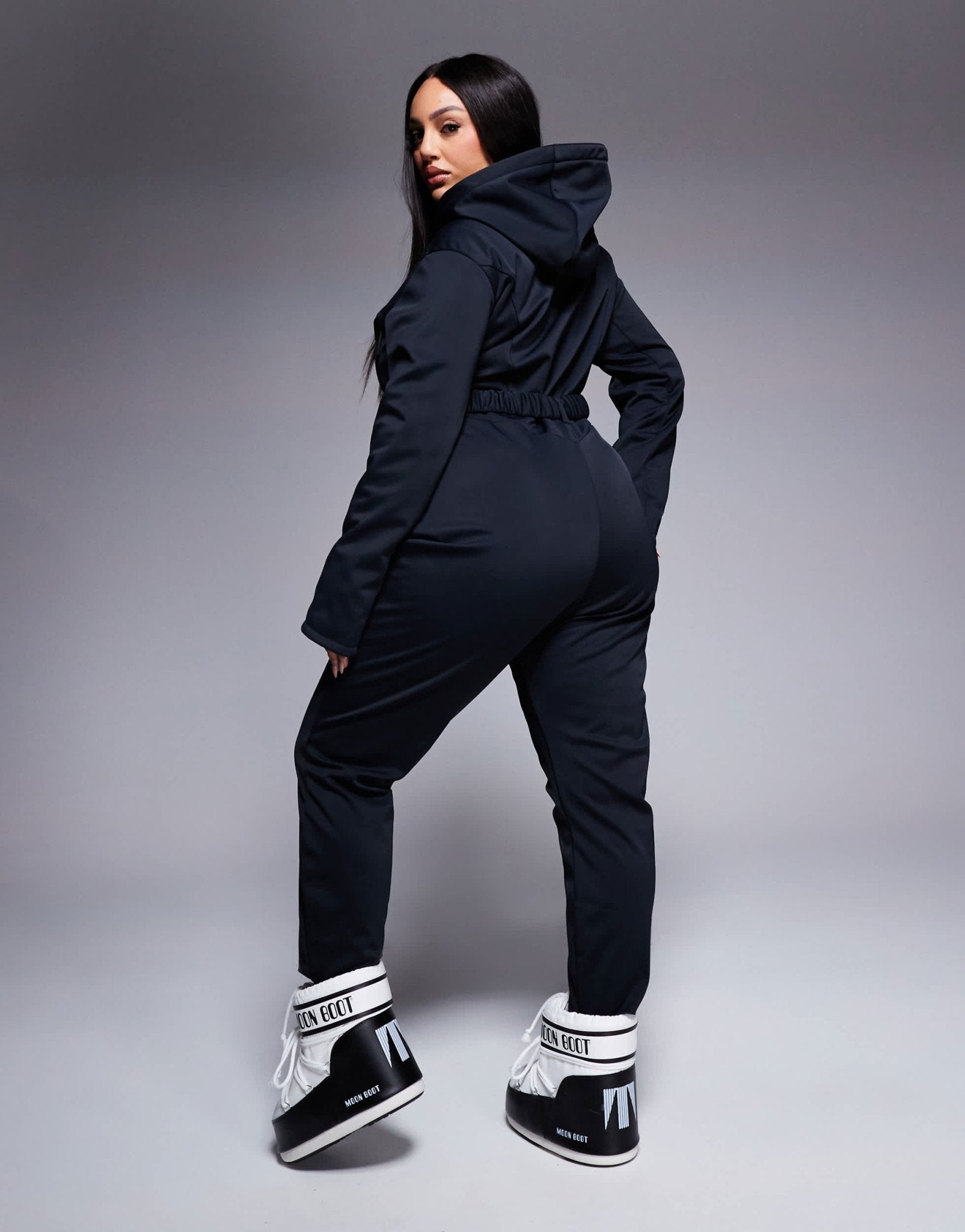 4505 Curve Ski belted ski suit with skinny leg and hood in black - ASOS Sample Sale EU Store