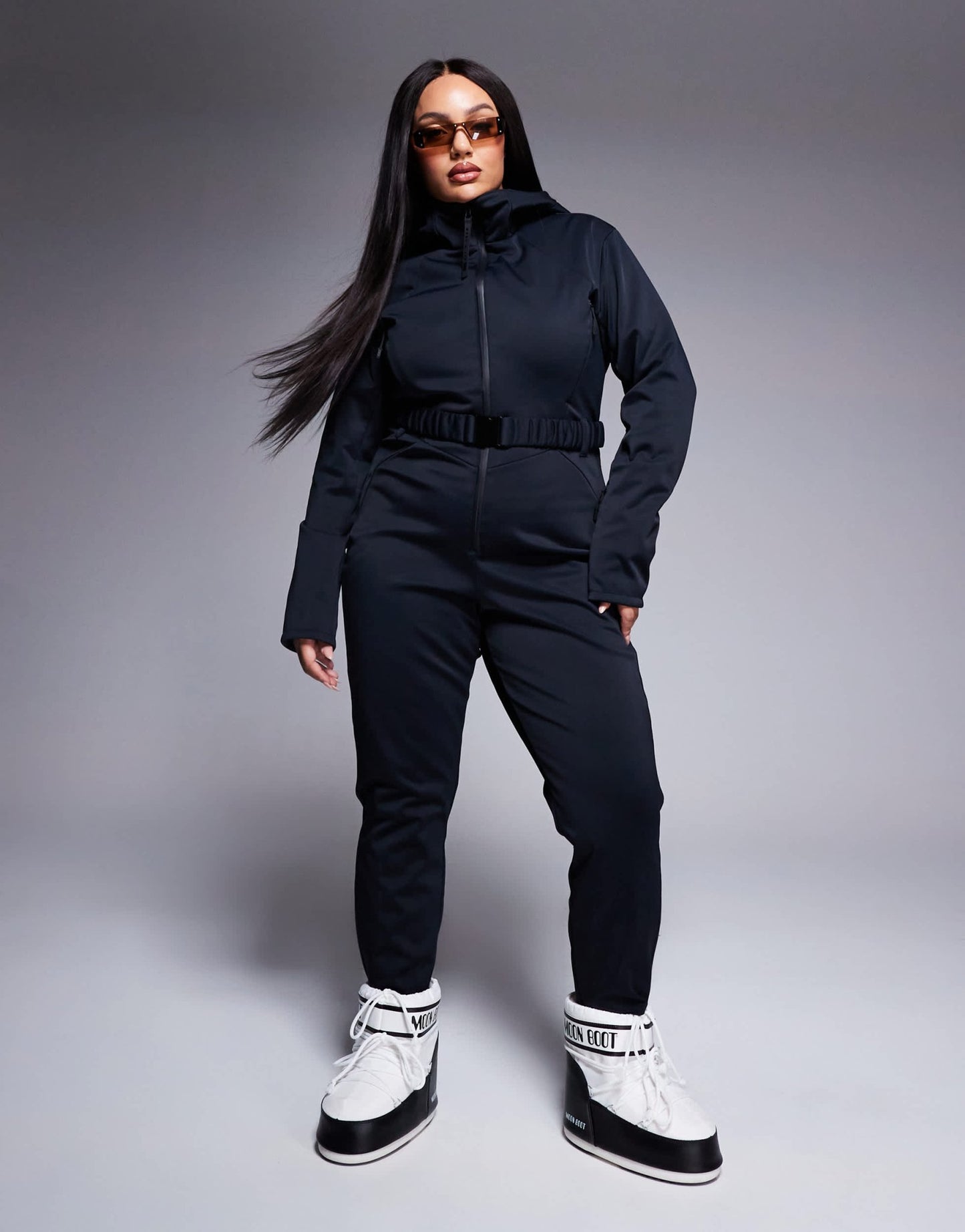 4505 Curve Ski belted ski suit with skinny leg and hood in black - ASOS Sample Sale EU Store
