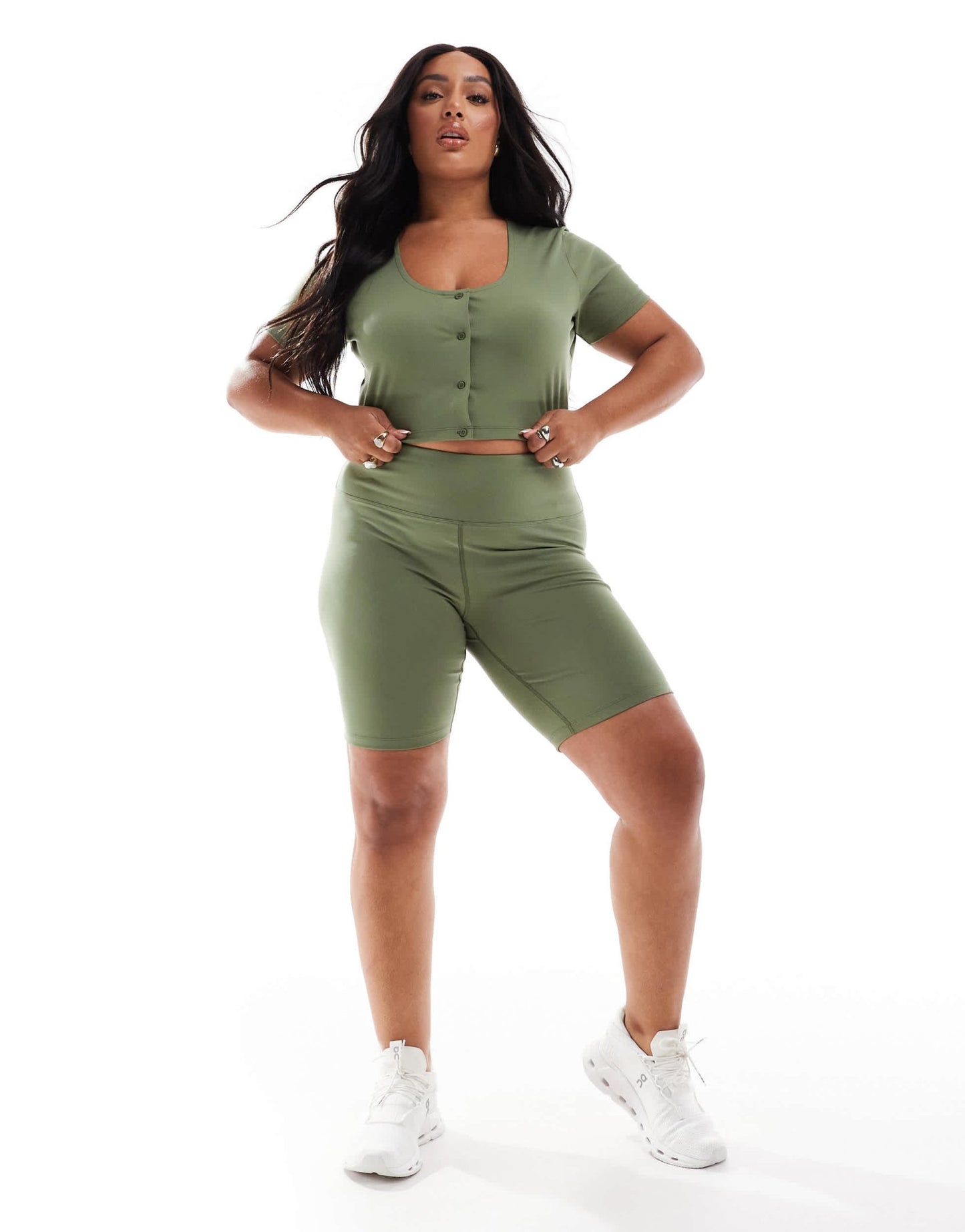 4505 Curve Studio soft touch active short sleeve cardigan in khaki - ASOS Sample Sale EU Store