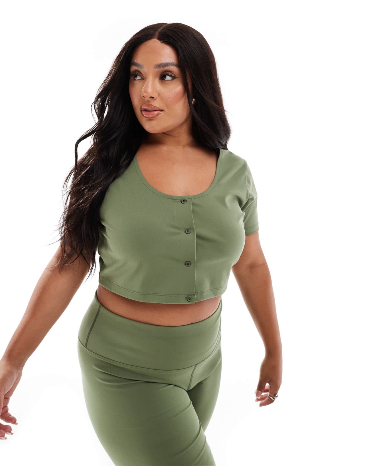 4505 Curve Studio soft touch active short sleeve cardigan in khaki - ASOS Sample Sale EU Store