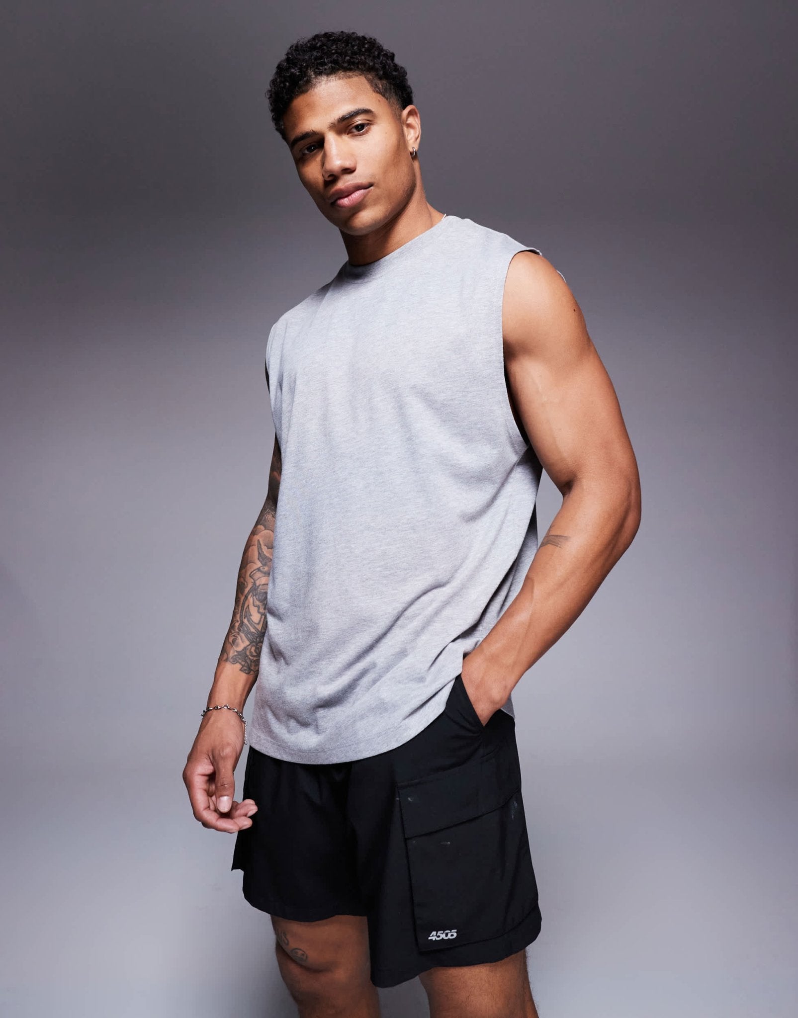 4505 Icon cotton oversized pump training tank with quick dry finish in grey - ASOS Sample Sale EU Store