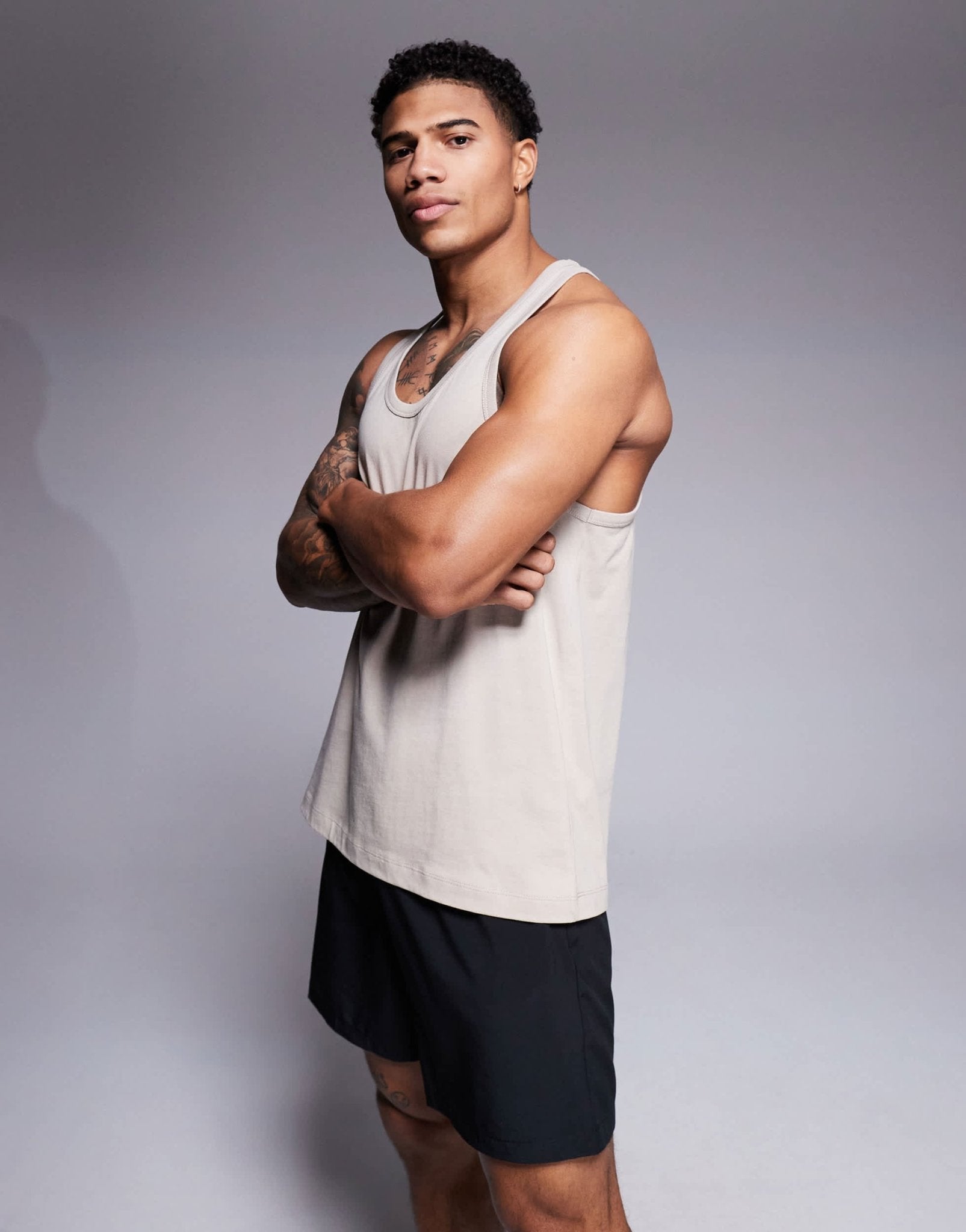 4505 Icon cotton stringer vest with quick dry finish in taupe - ASOS Sample Sale EU Store