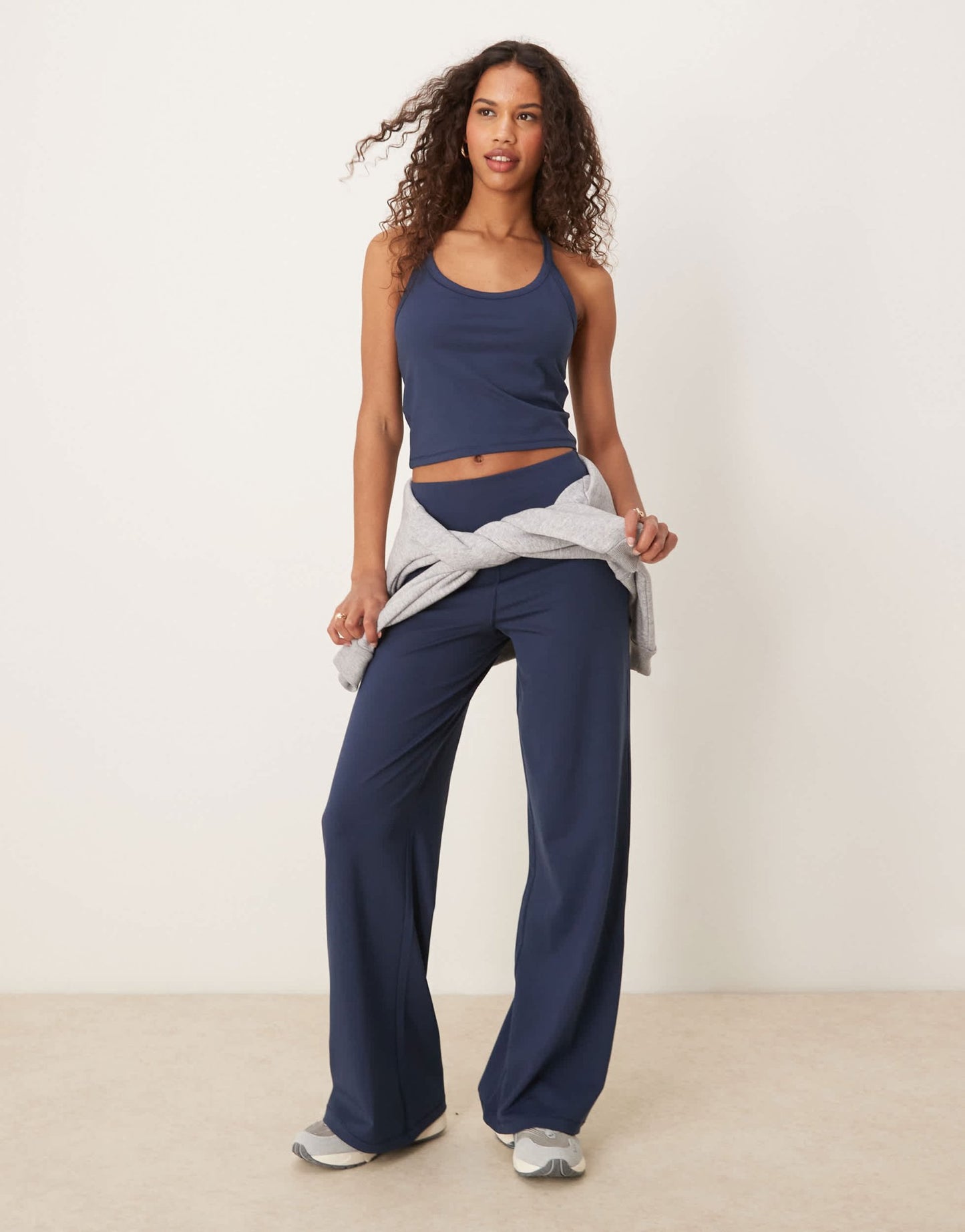 4505 Icon soft touch yoga cami with inner bra and adjustable straps in midnight navy - ASOS Sample Sale EU Store