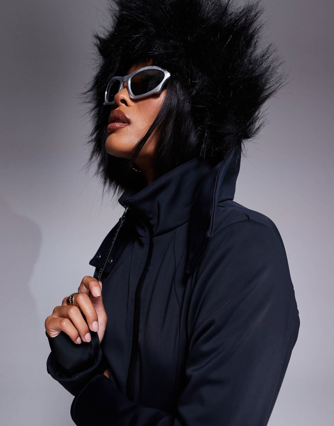 4505 Petite Ski belted ski suit with slim kick leg and faux fur hood in black - ASOS Sample Sale EU Store