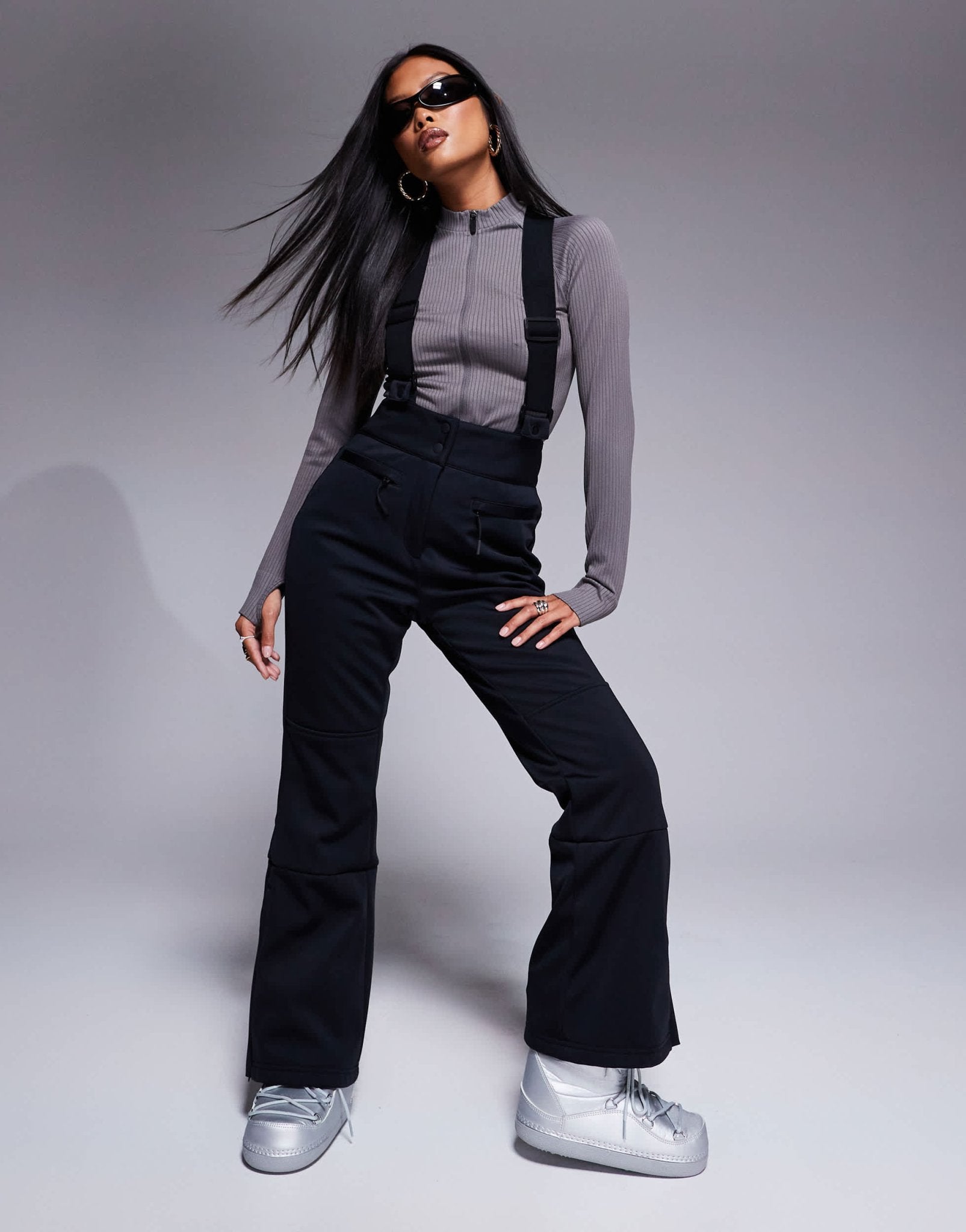 4505 Petite Ski soft shell water repellent kick flare ski trousers in black - ASOS Sample Sale EU Store