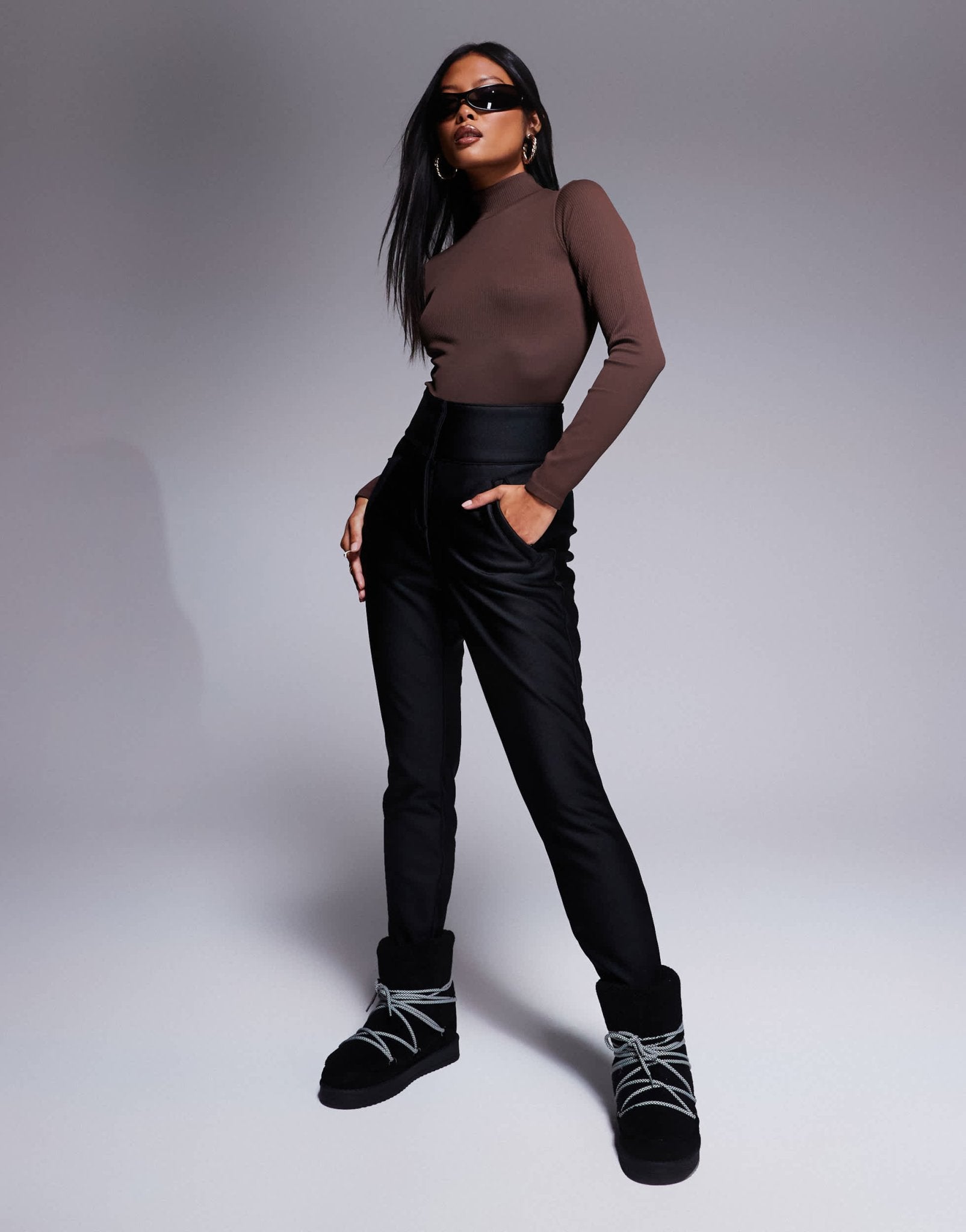 4505 Petite Ski soft shell water repellent skinny ski trousers in black gloss - ASOS Sample Sale EU Store