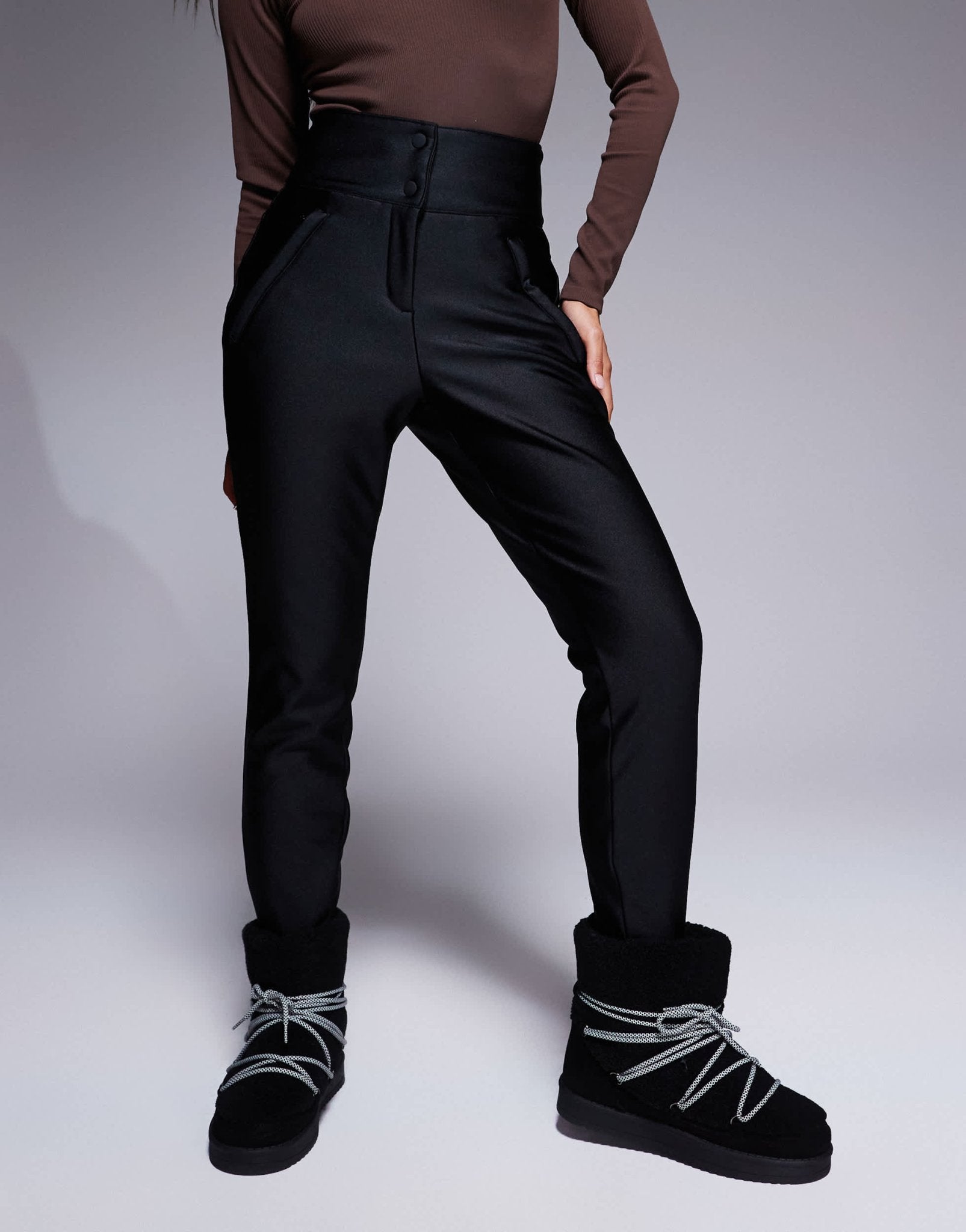 4505 Petite Ski soft shell water repellent skinny ski trousers in black gloss - ASOS Sample Sale EU Store