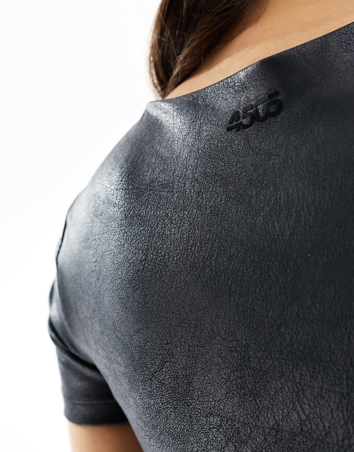 4505 scoop neck t-shirt with inner bra in cracked leather effect in black - ASOS Sample Sale EU Store