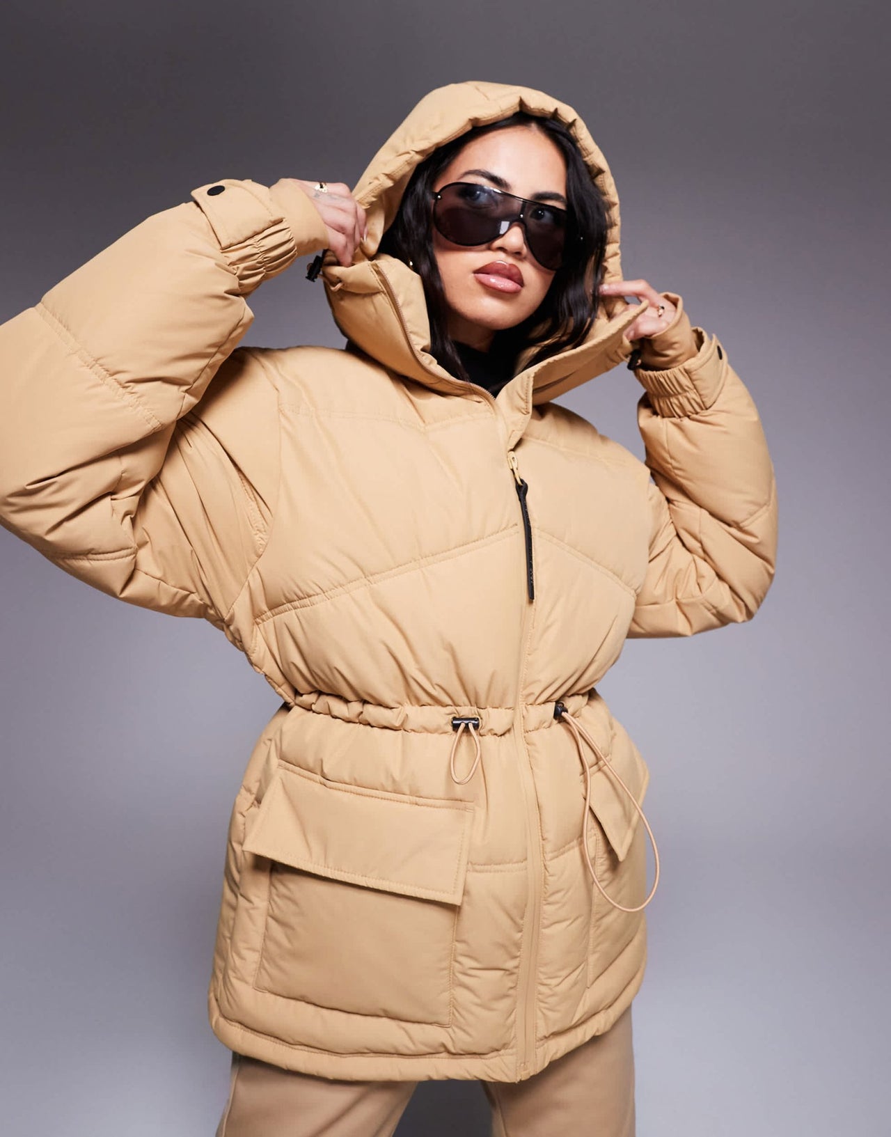 4505 Ski drawstring waist insulated ski jacket with hood in caramel - ASOS Sample Sale EU Store