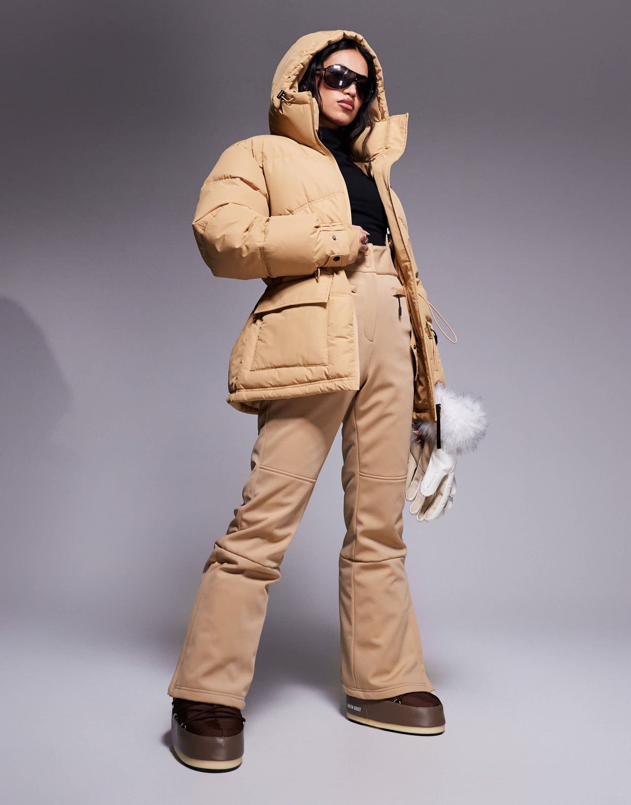 4505 Ski drawstring waist insulated ski jacket with hood in caramel - ASOS Sample Sale EU Store
