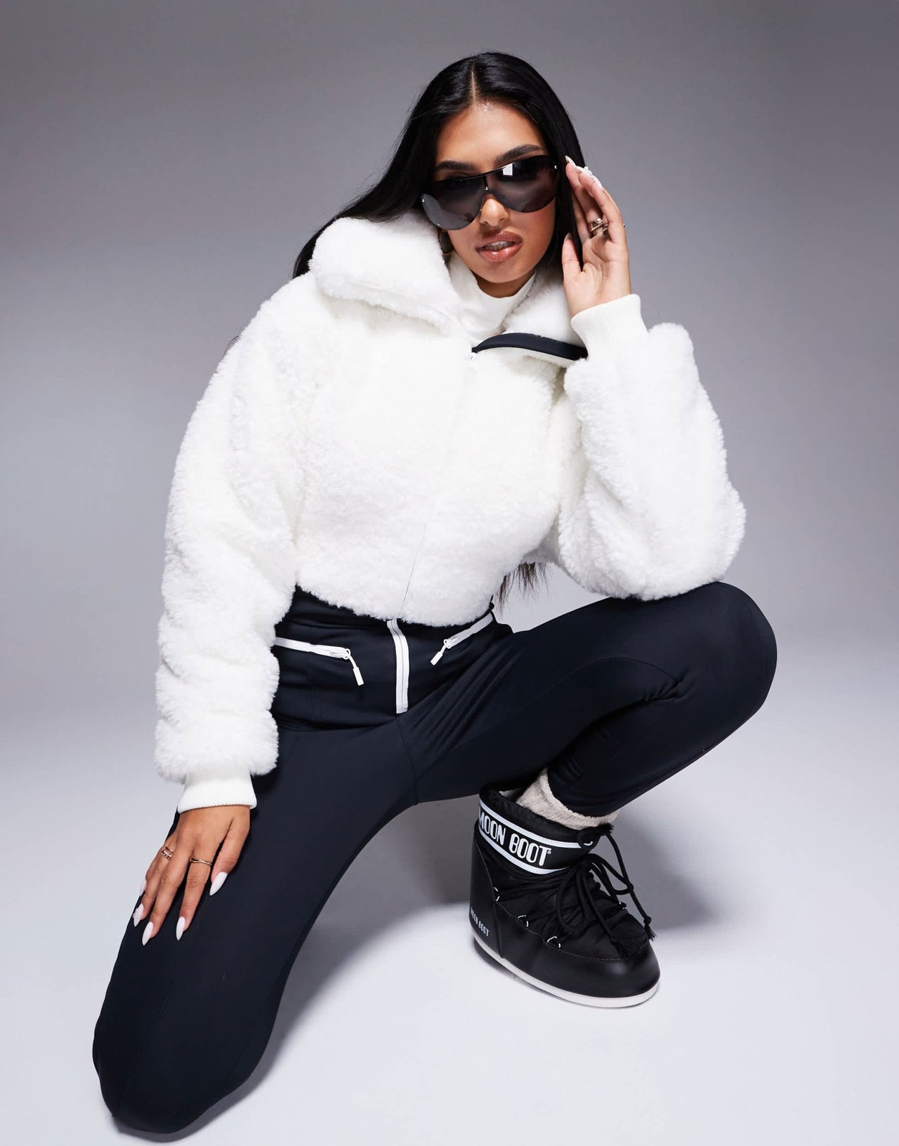 4505 Ski suit with faux fur panels and skinny leg in black and white - ASOS Sample Sale EU Store
