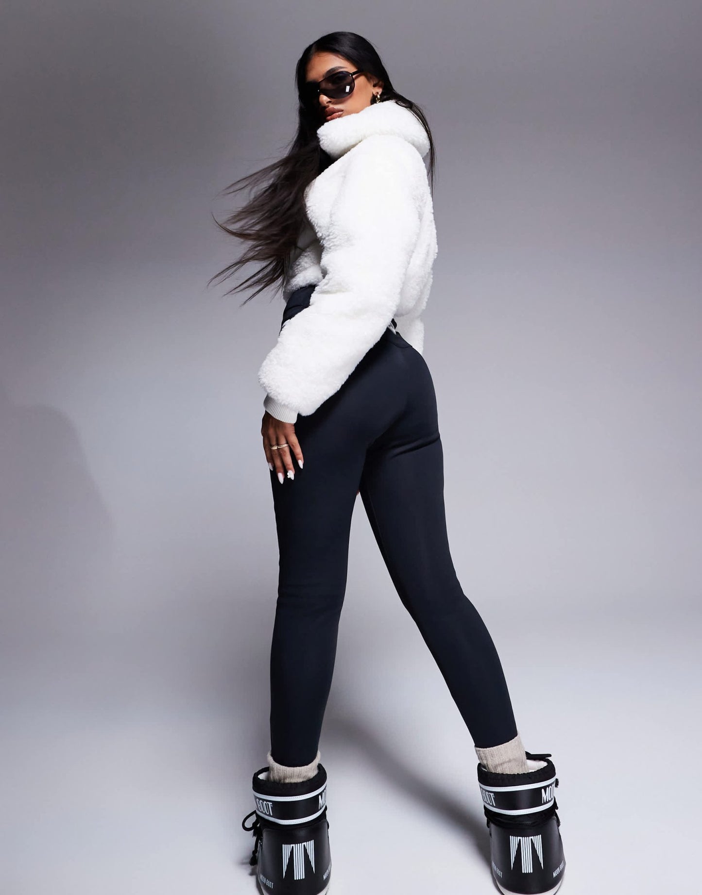 4505 Ski suit with faux fur panels and skinny leg in black and white - ASOS Sample Sale EU Store