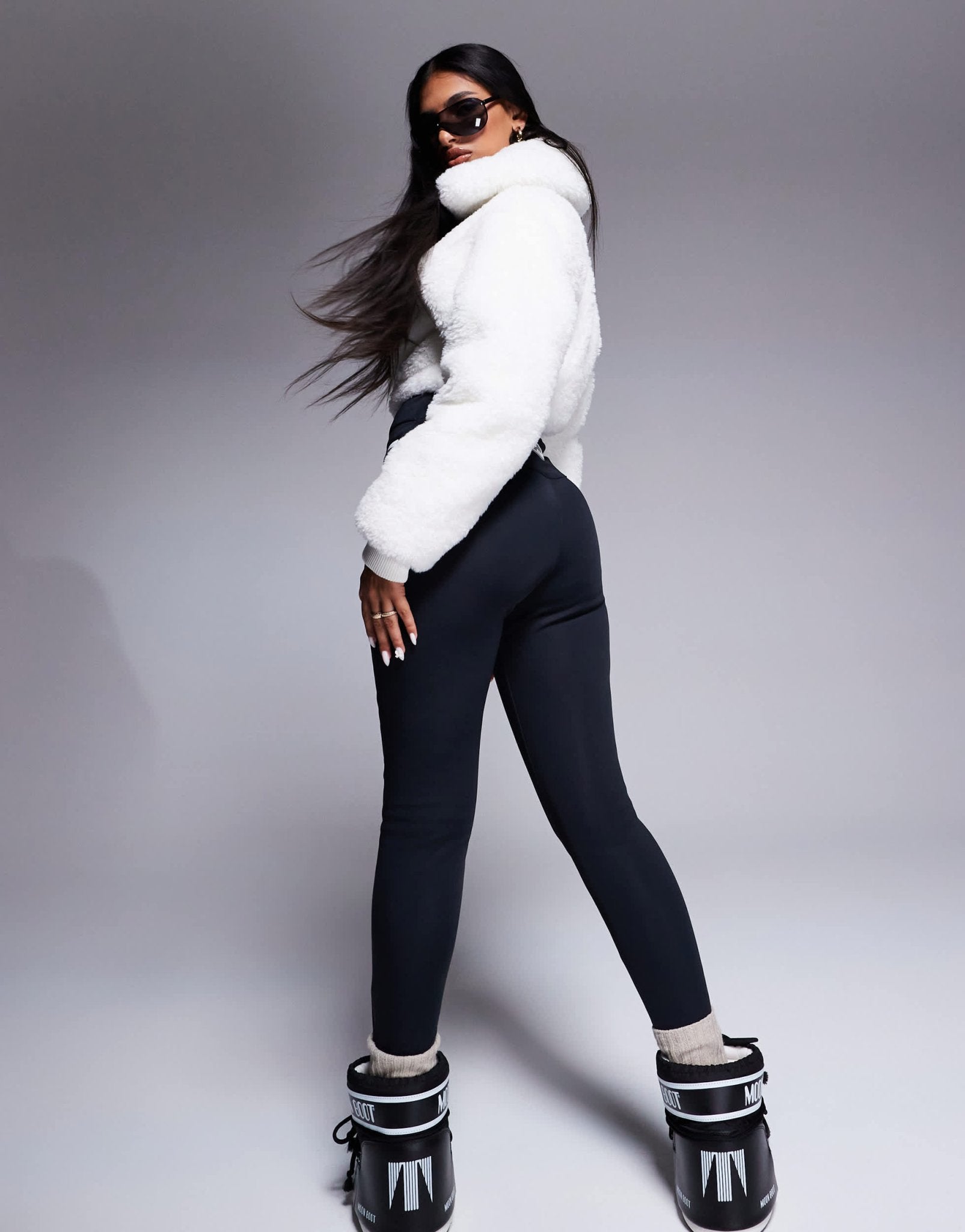 4505 Ski suit with faux fur panels and skinny leg in black and white - ASOS Sample Sale EU Store