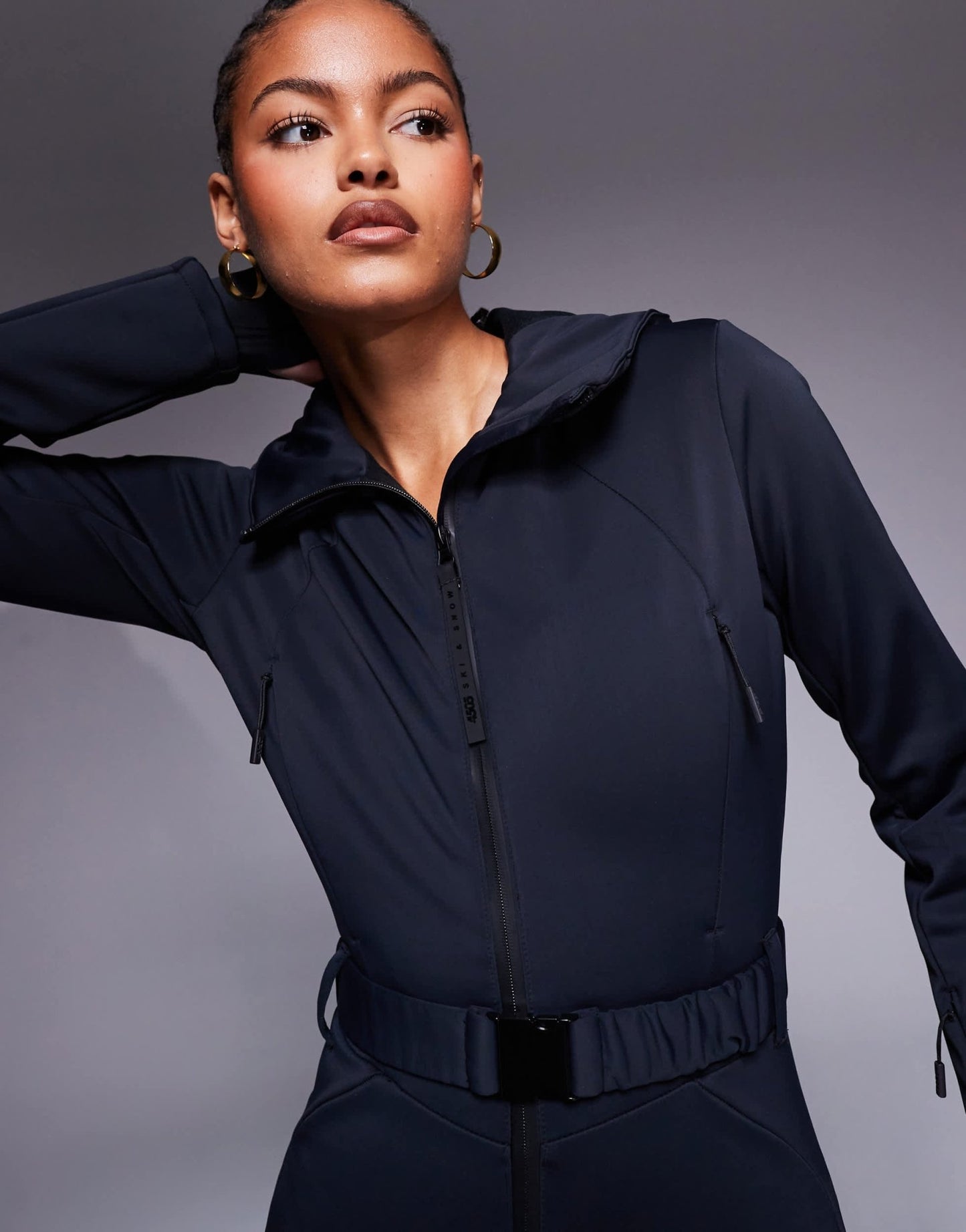 4505 Tall Ski belted ski suit with skinny leg and hood in black - ASOS Sample Sale EU Store