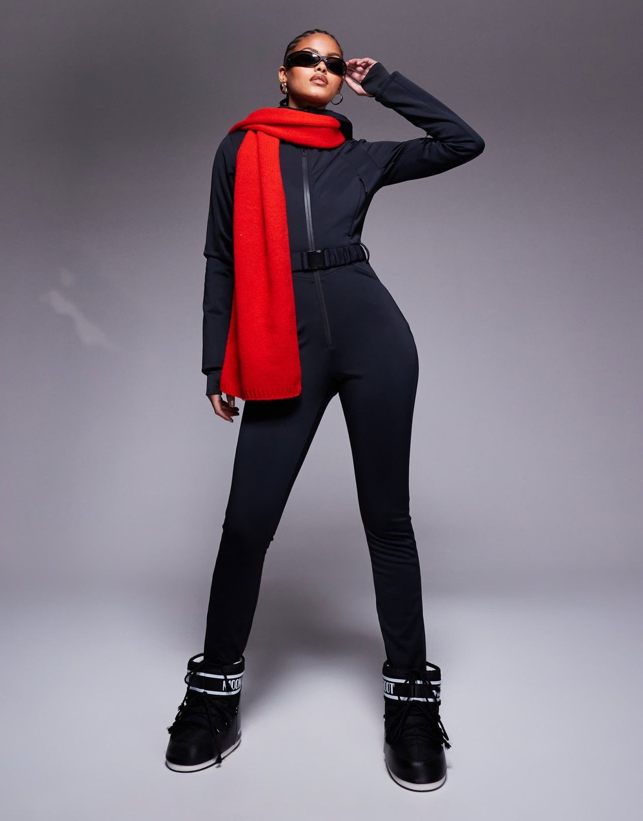 4505 Tall Ski belted ski suit with skinny leg and hood in black - ASOS Sample Sale EU Store