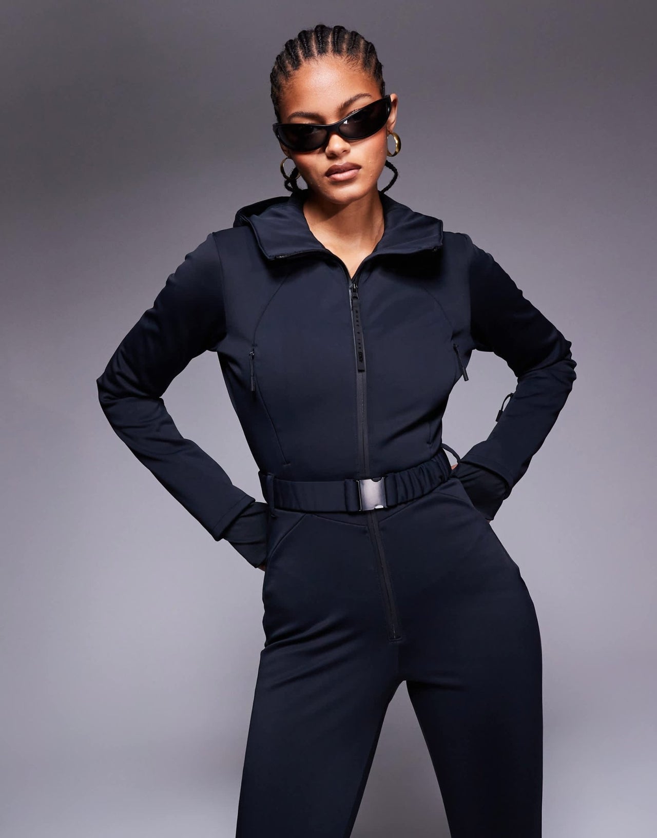 4505 Tall Ski belted ski suit with skinny leg and hood in black - ASOS Sample Sale EU Store