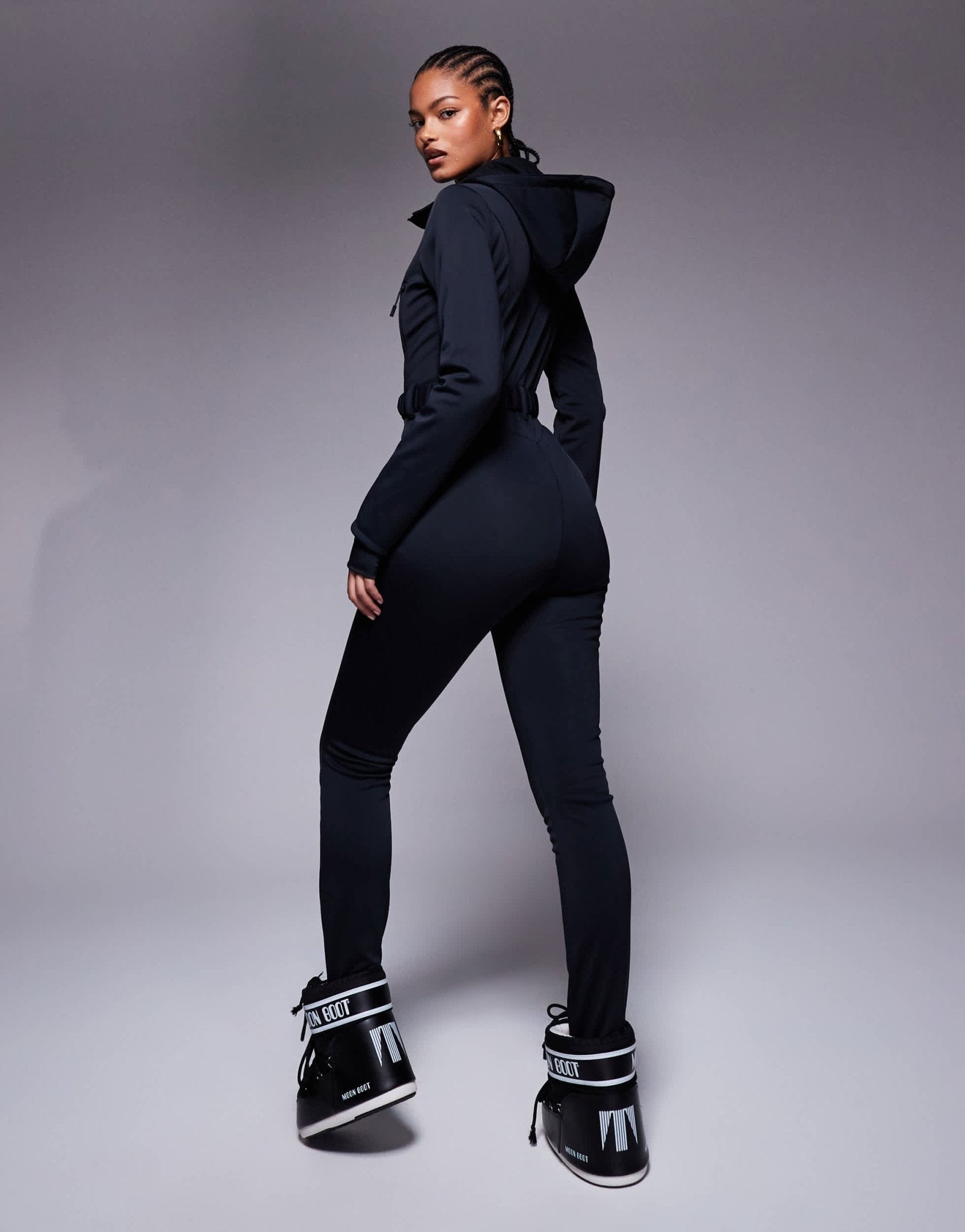4505 Tall Ski belted ski suit with skinny leg and hood in black - ASOS Sample Sale EU Store
