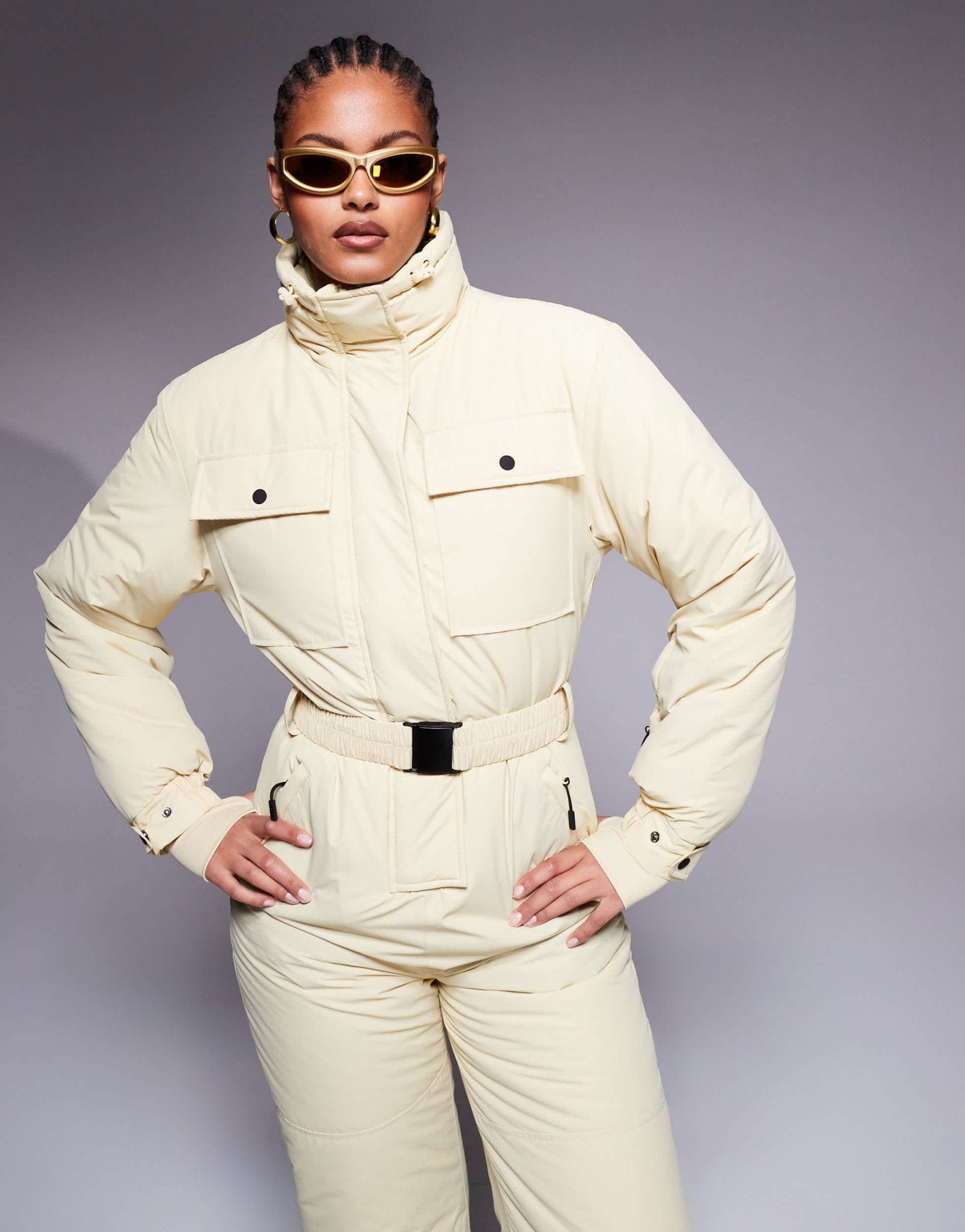 4505 Tall Ski retro belted ski suit with funnel neck in buttermilk - ASOS Sample Sale EU Store