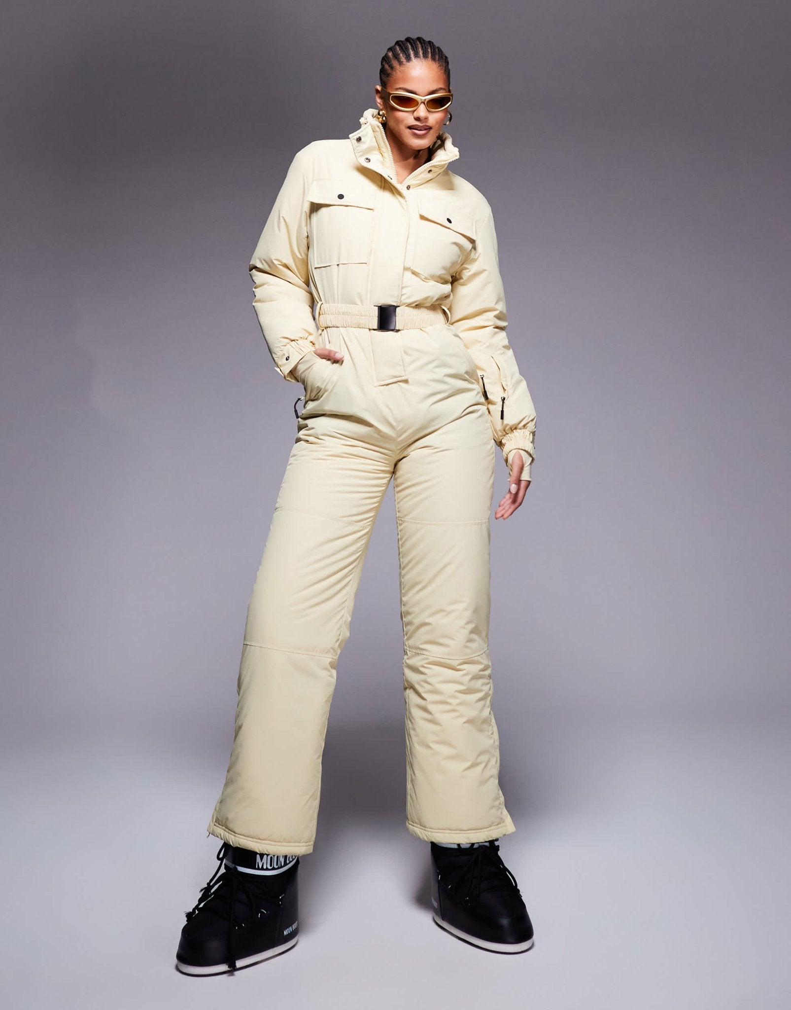 4505 Tall Ski retro belted ski suit with funnel neck in buttermilk - ASOS Sample Sale EU Store