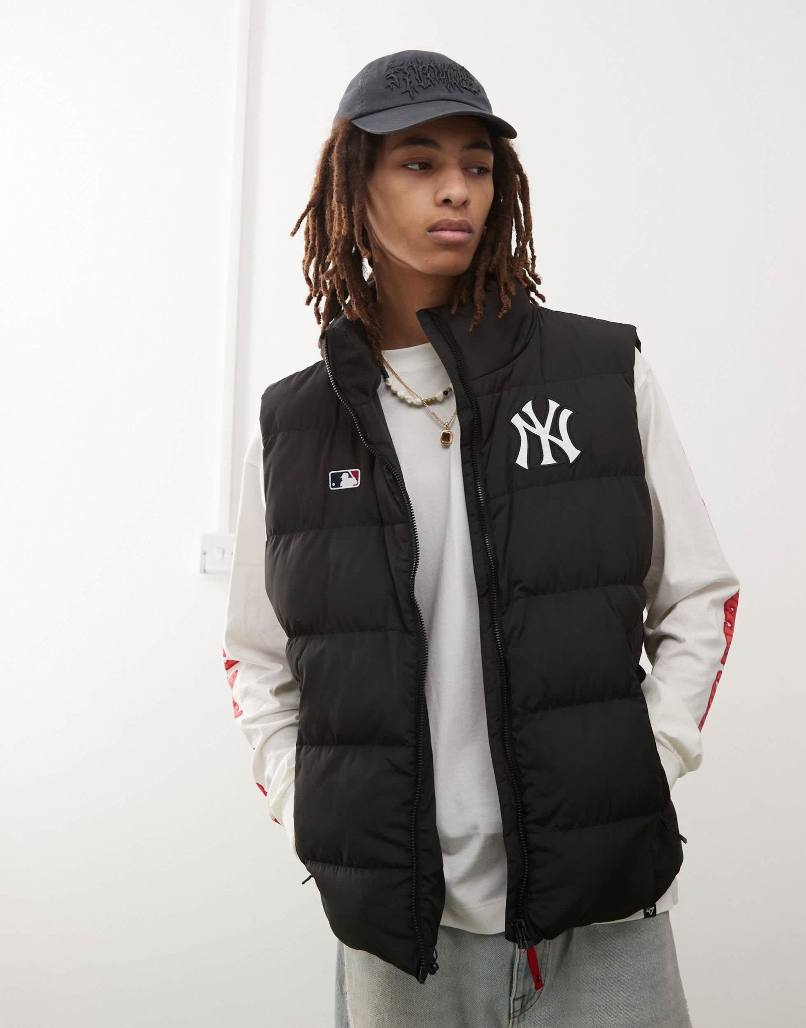 47 Brand NY Yankees padded hooded gilet in black - ASOS Sample Sale EU Store