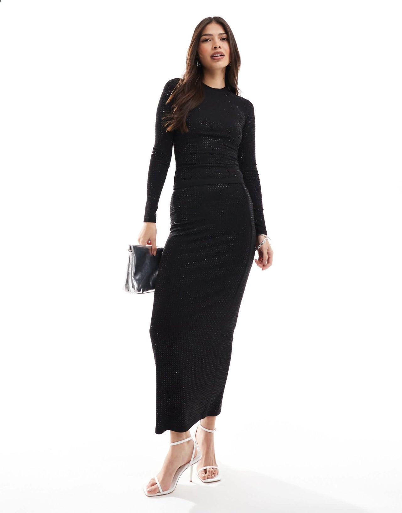 4th & Reckless all over hotfix long sleeve top co - ord in black - ASOS Sample Sale EU Store