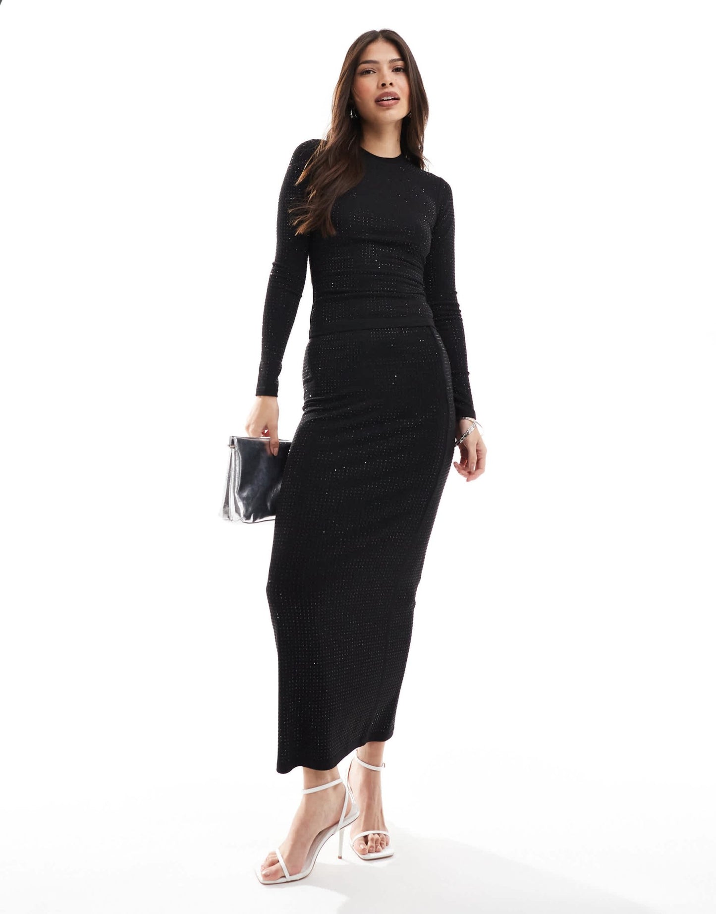 4th & Reckless all over hotfix long sleeve top co - ord in black - ASOS Sample Sale EU Store