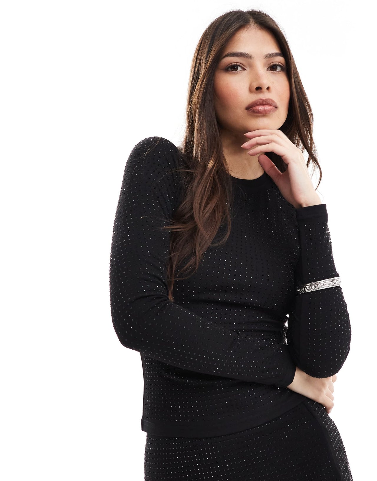 4th & Reckless all over hotfix long sleeve top co - ord in black - ASOS Sample Sale EU Store