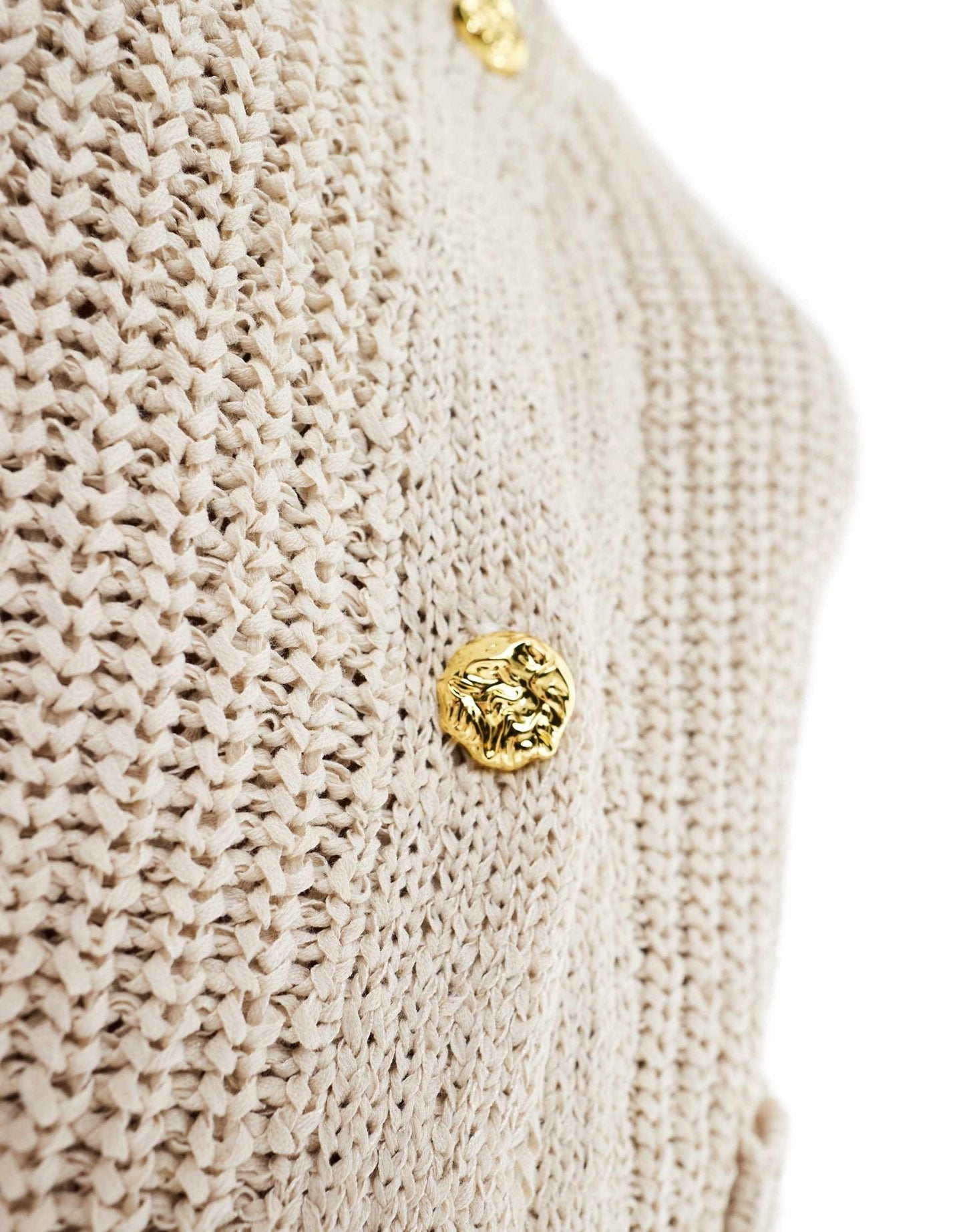 4th & Reckless boucle knit gold button detail sleeveless waistcoat top in beige - ASOS Sample Sale EU Store