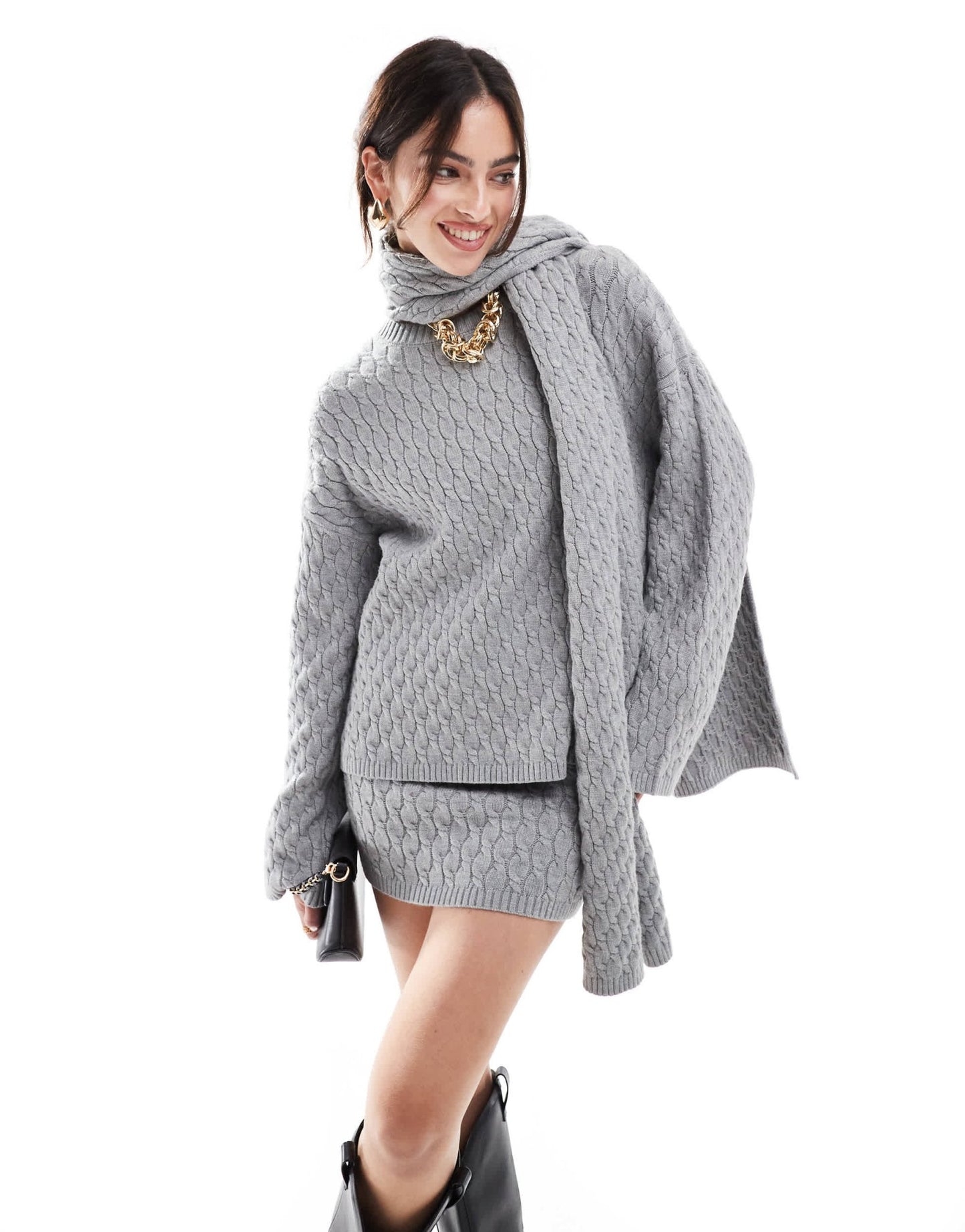 4th & Reckless cable knit jumper with scarf co - ord in grey - ASOS Sample Sale EU Store