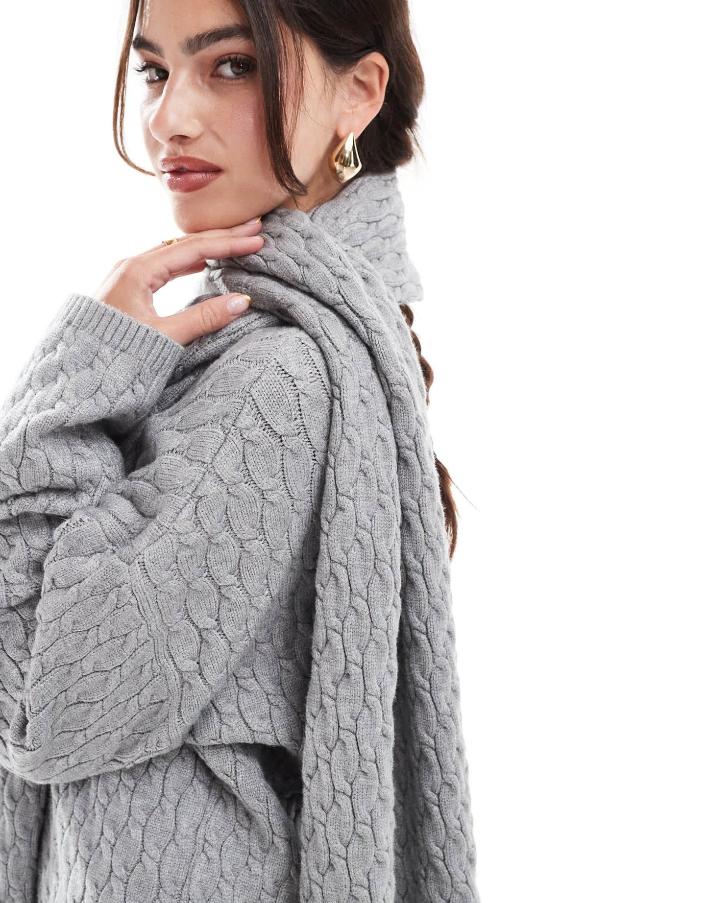 4th & Reckless cable knit jumper with scarf co - ord in grey - ASOS Sample Sale EU Store
