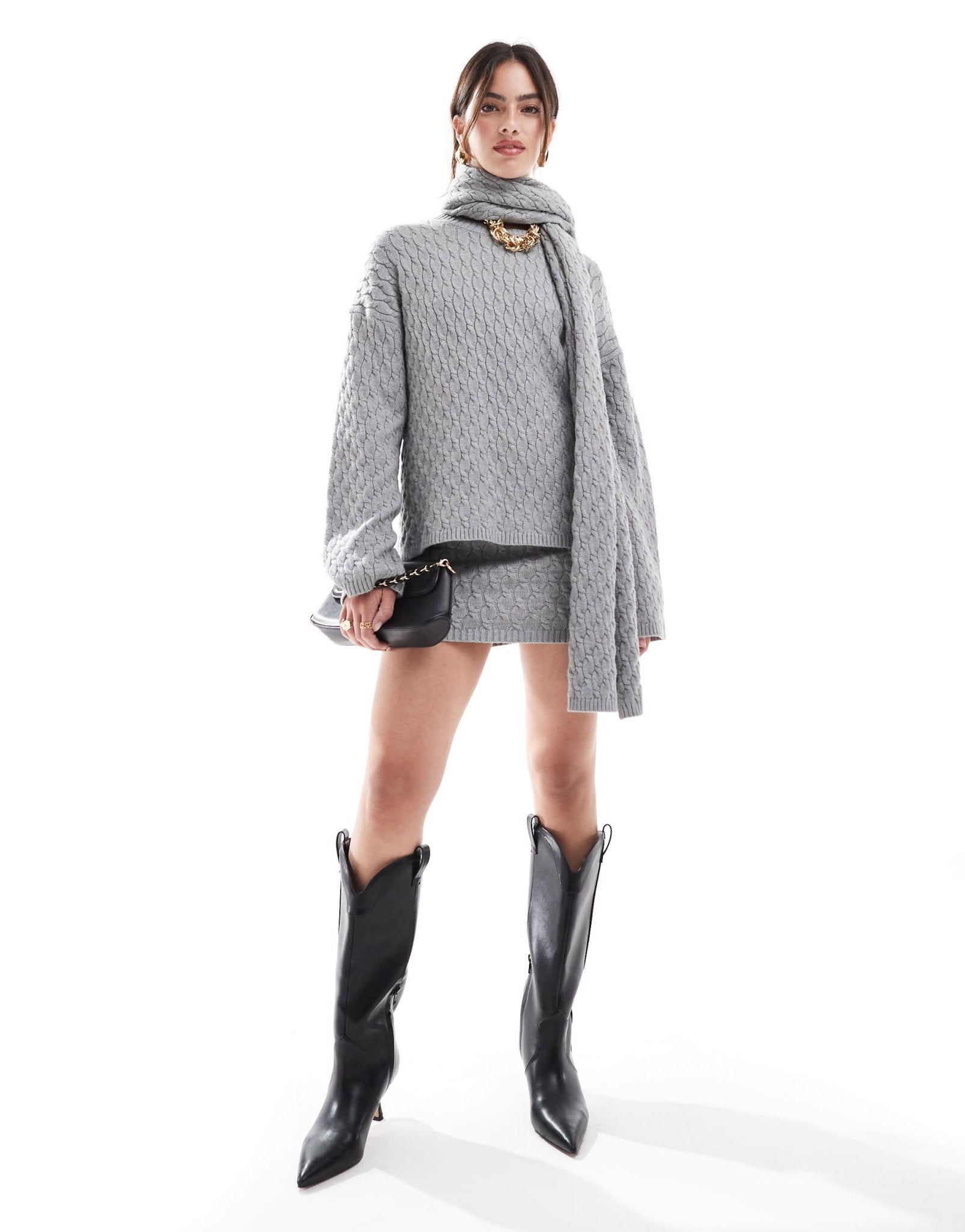 4th & Reckless cable knit jumper with scarf co - ord in grey - ASOS Sample Sale EU Store