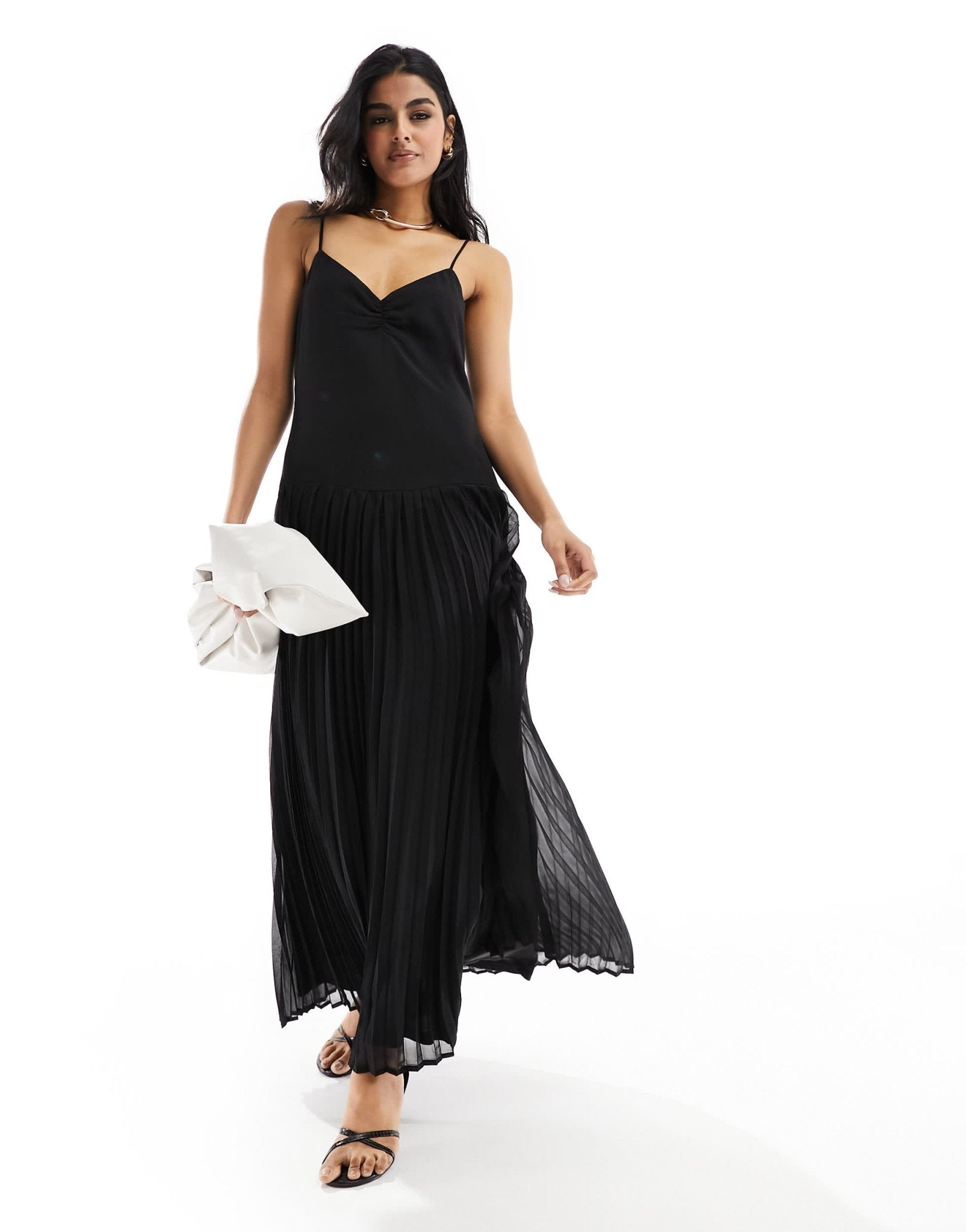 4th & Reckless chiffon pleated drop hem cami maxi dress in black - ASOS Sample Sale EU Store