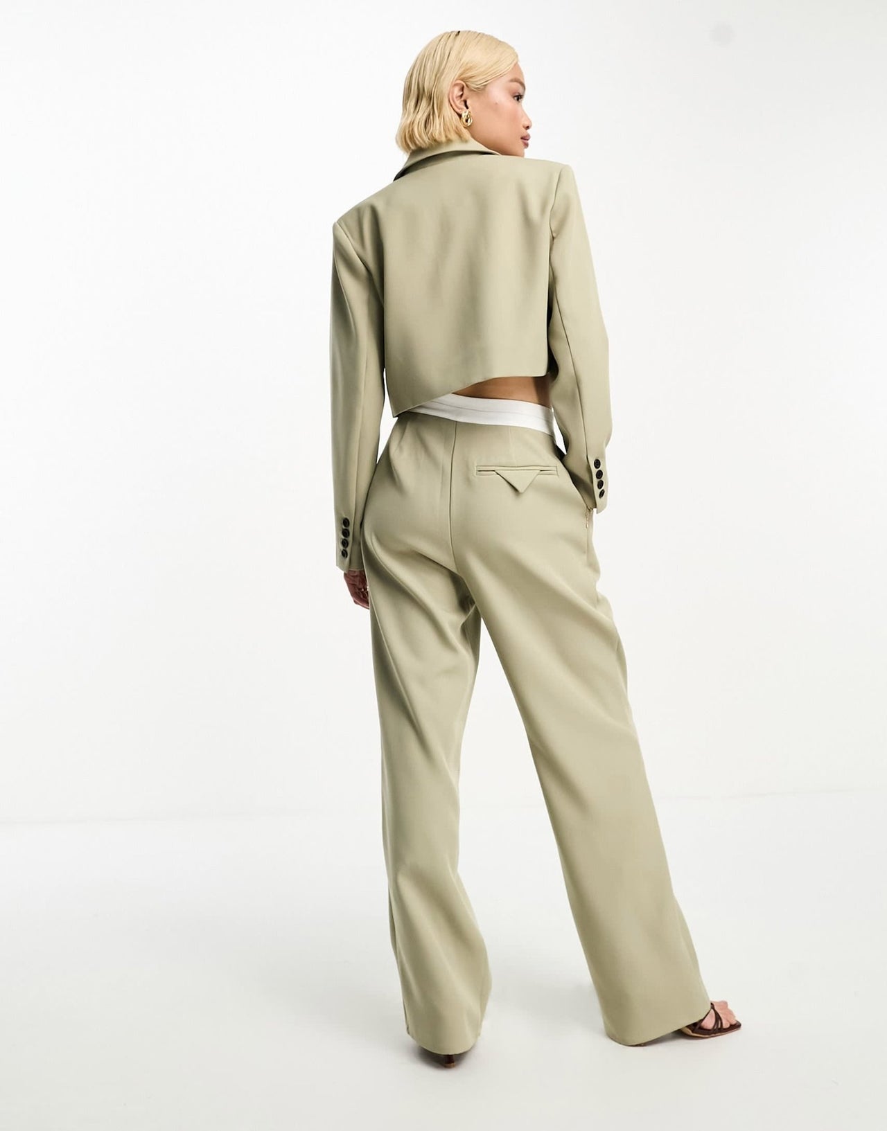 4th & Reckless contrast waistband trouser co - ord in khaki - ASOS Sample Sale EU Store
