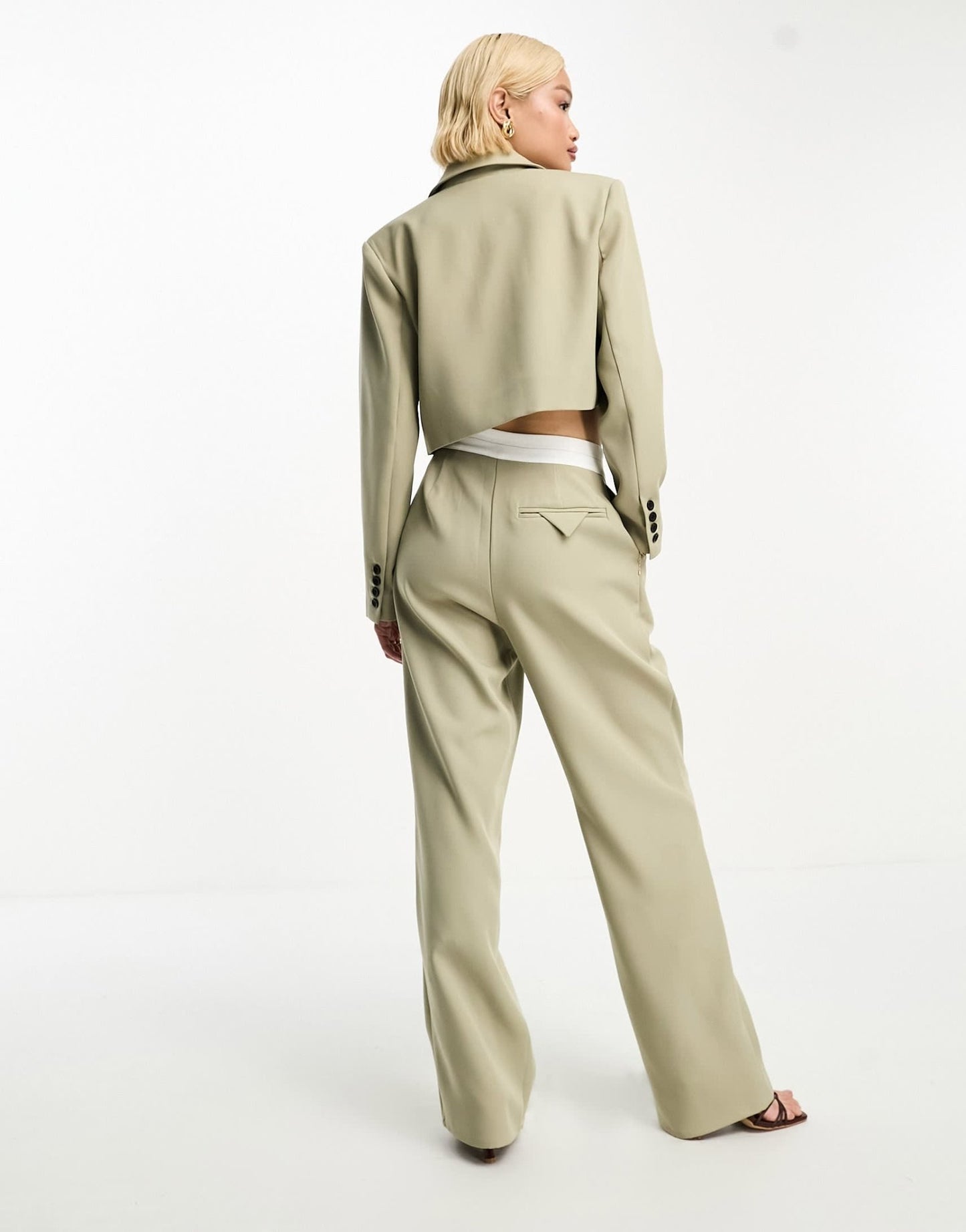 4th & Reckless contrast waistband trouser co - ord in khaki - ASOS Sample Sale EU Store