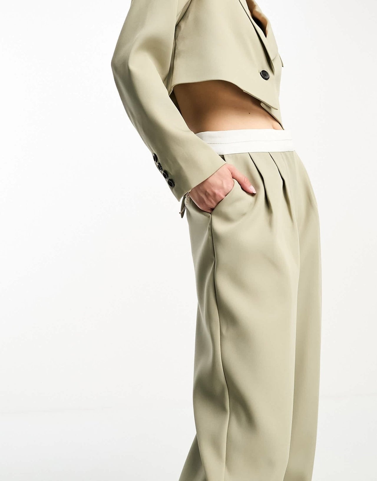 4th & Reckless contrast waistband trouser co - ord in khaki - ASOS Sample Sale EU Store