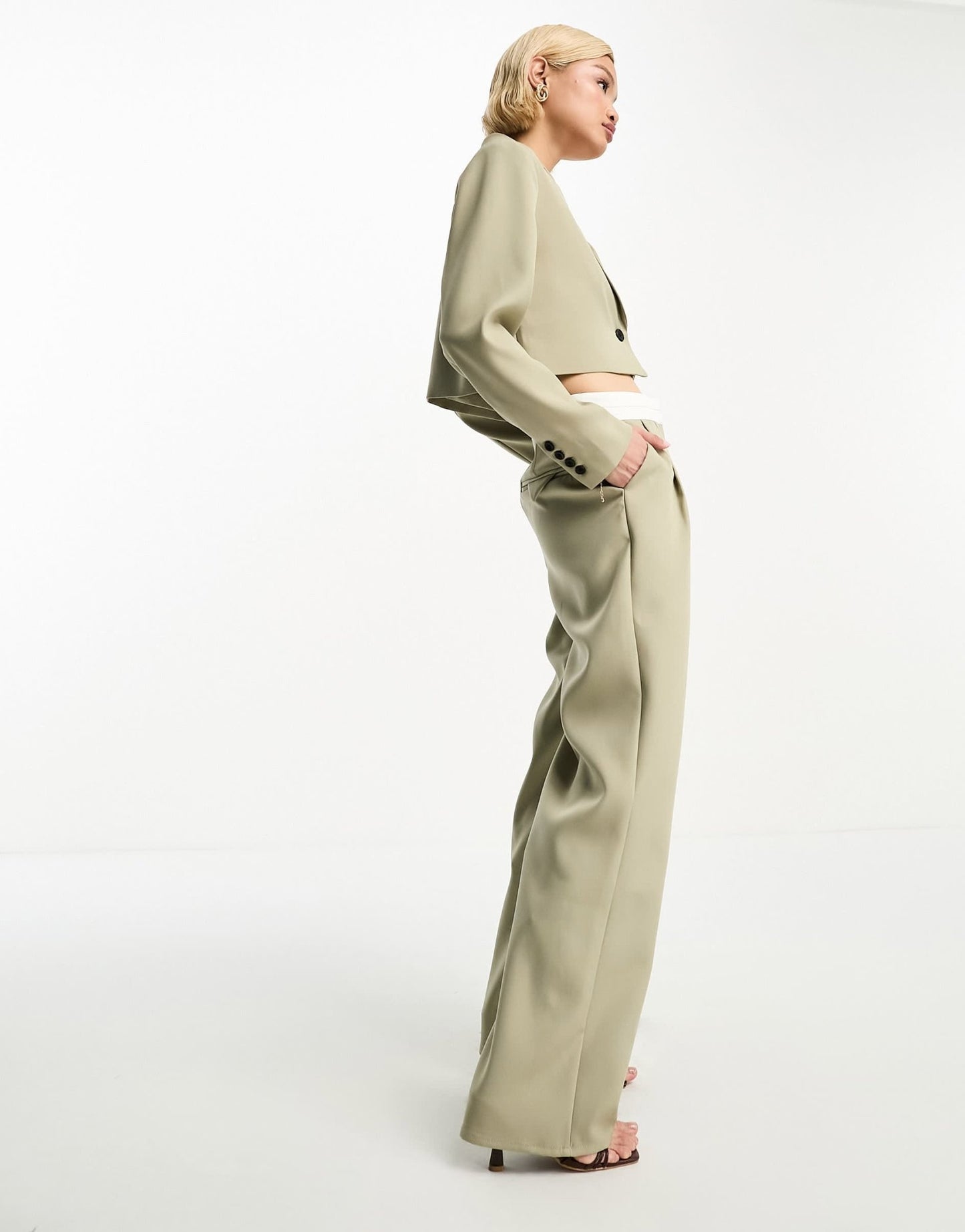 4th & Reckless contrast waistband trouser co - ord in khaki - ASOS Sample Sale EU Store