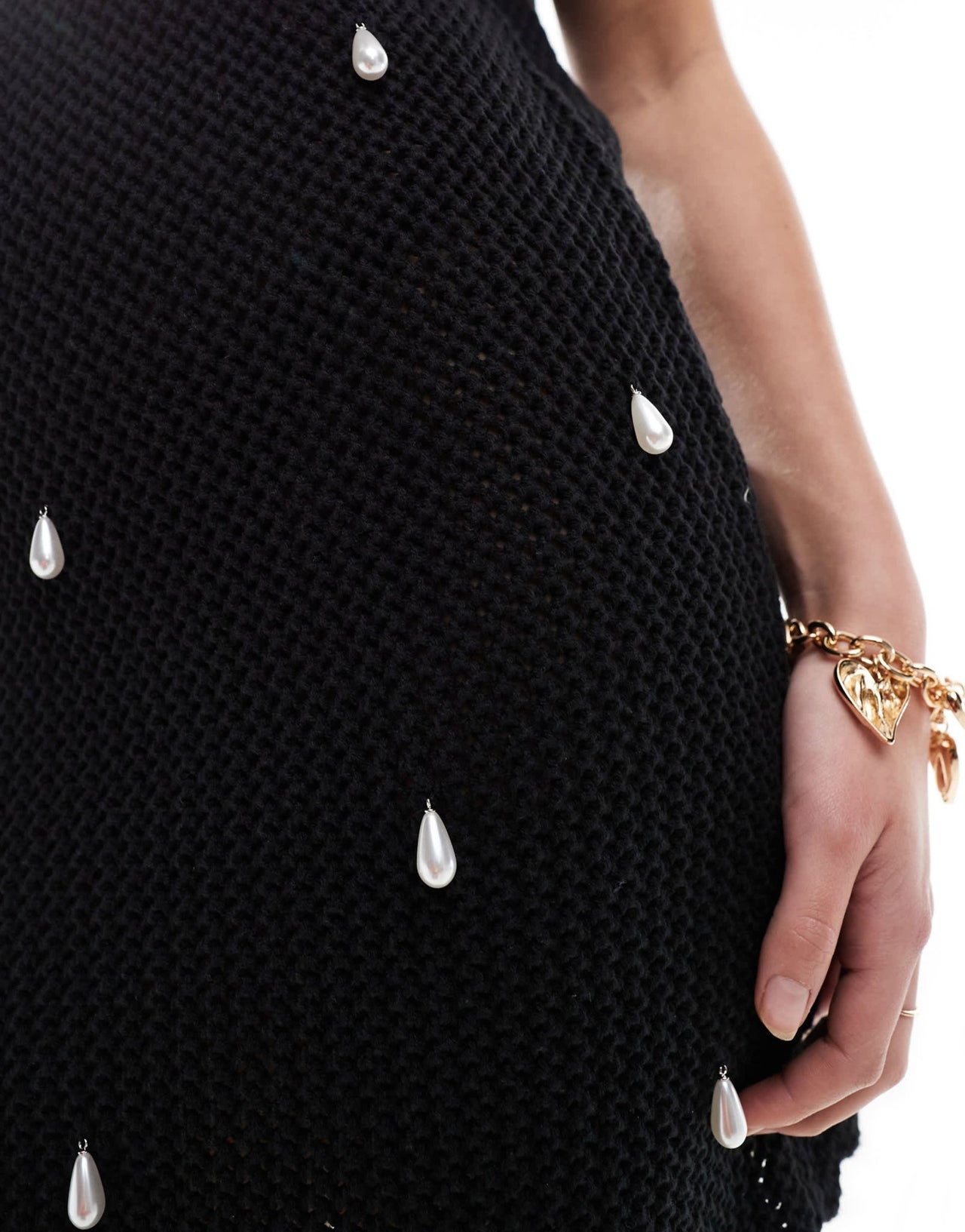 4th & Reckless crochet pearl embellished scallop trim mini beach dress in black - ASOS Sample Sale EU Store