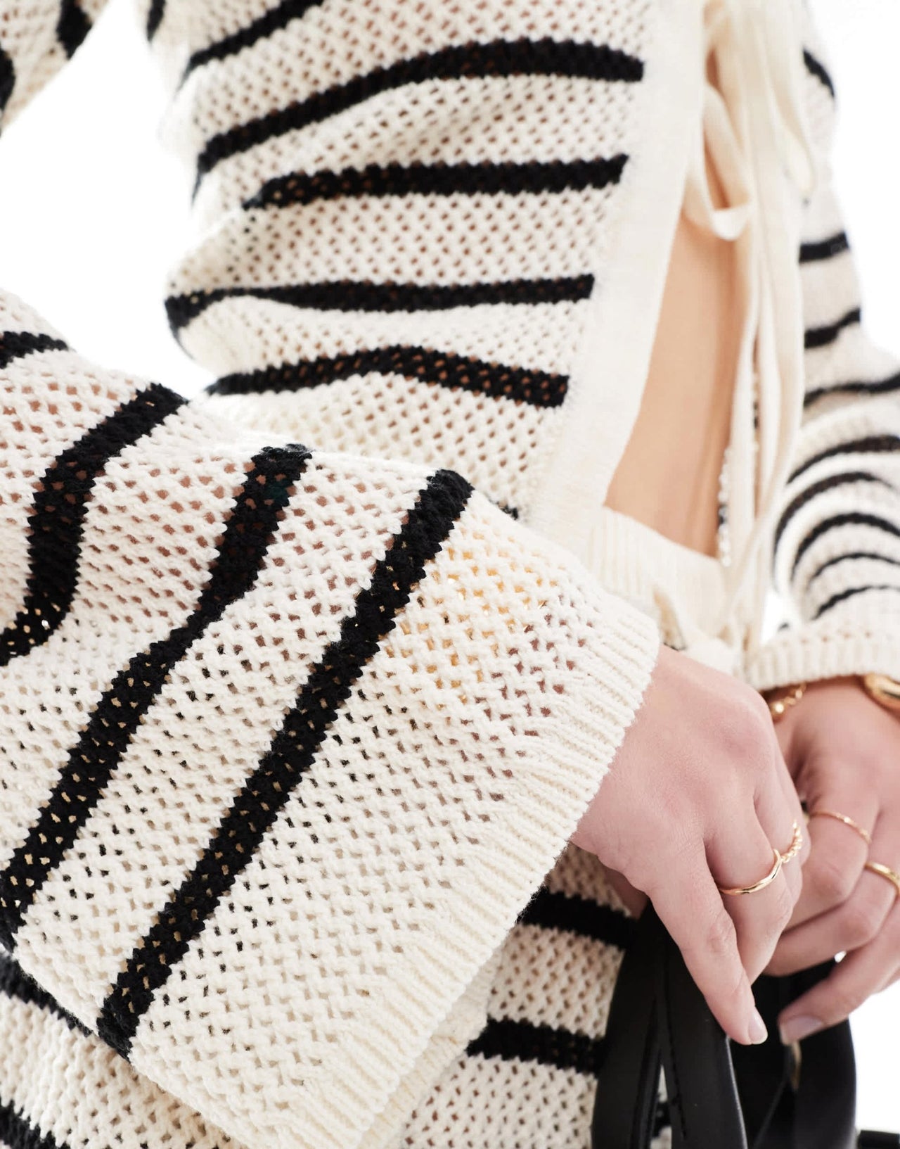 4th & Reckless crochet tie front striped beach shirt co - ord in cream - ASOS Sample Sale EU Store