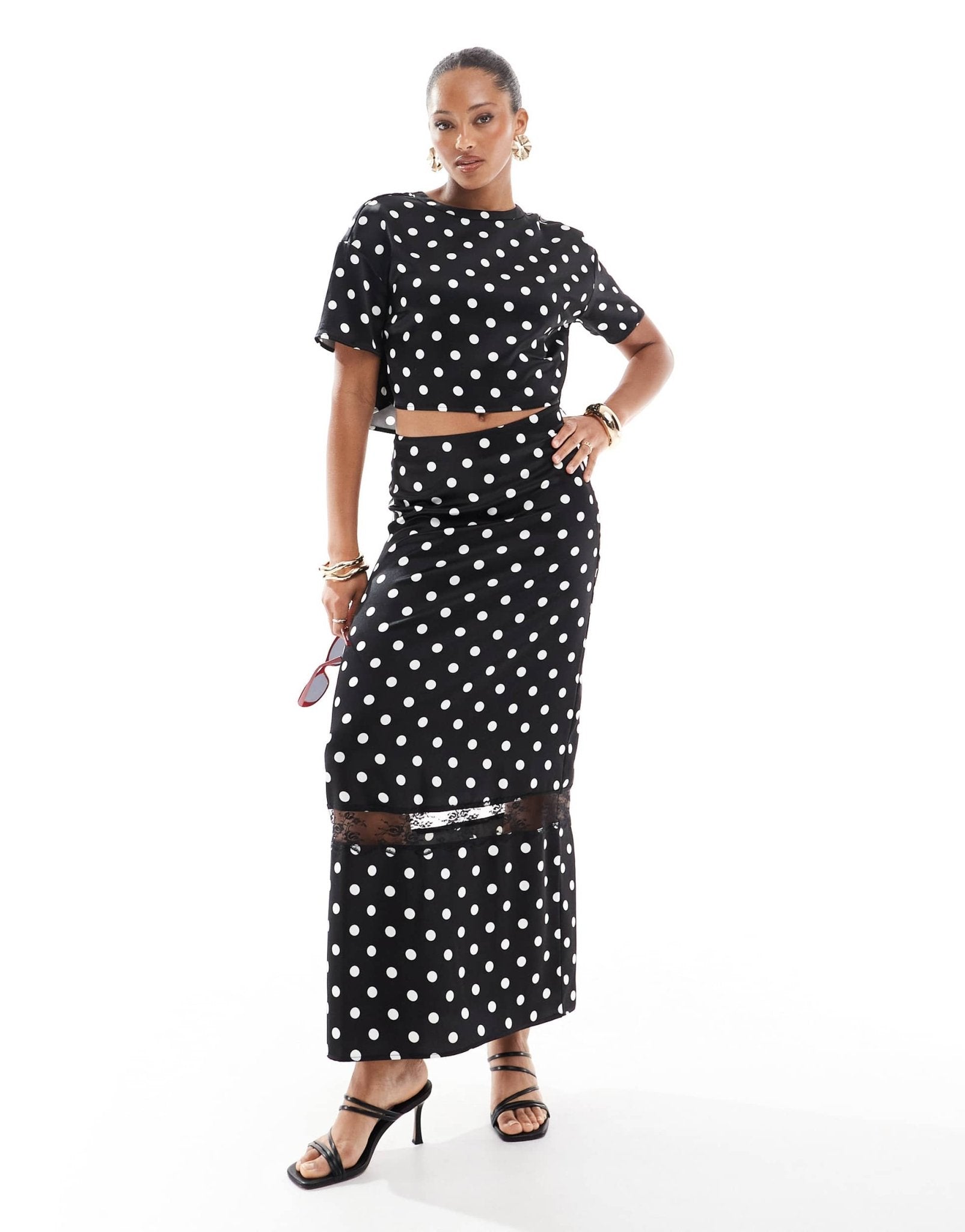 4th & Reckless cropped satin top co - ord in black polka dot - ASOS Sample Sale EU Store