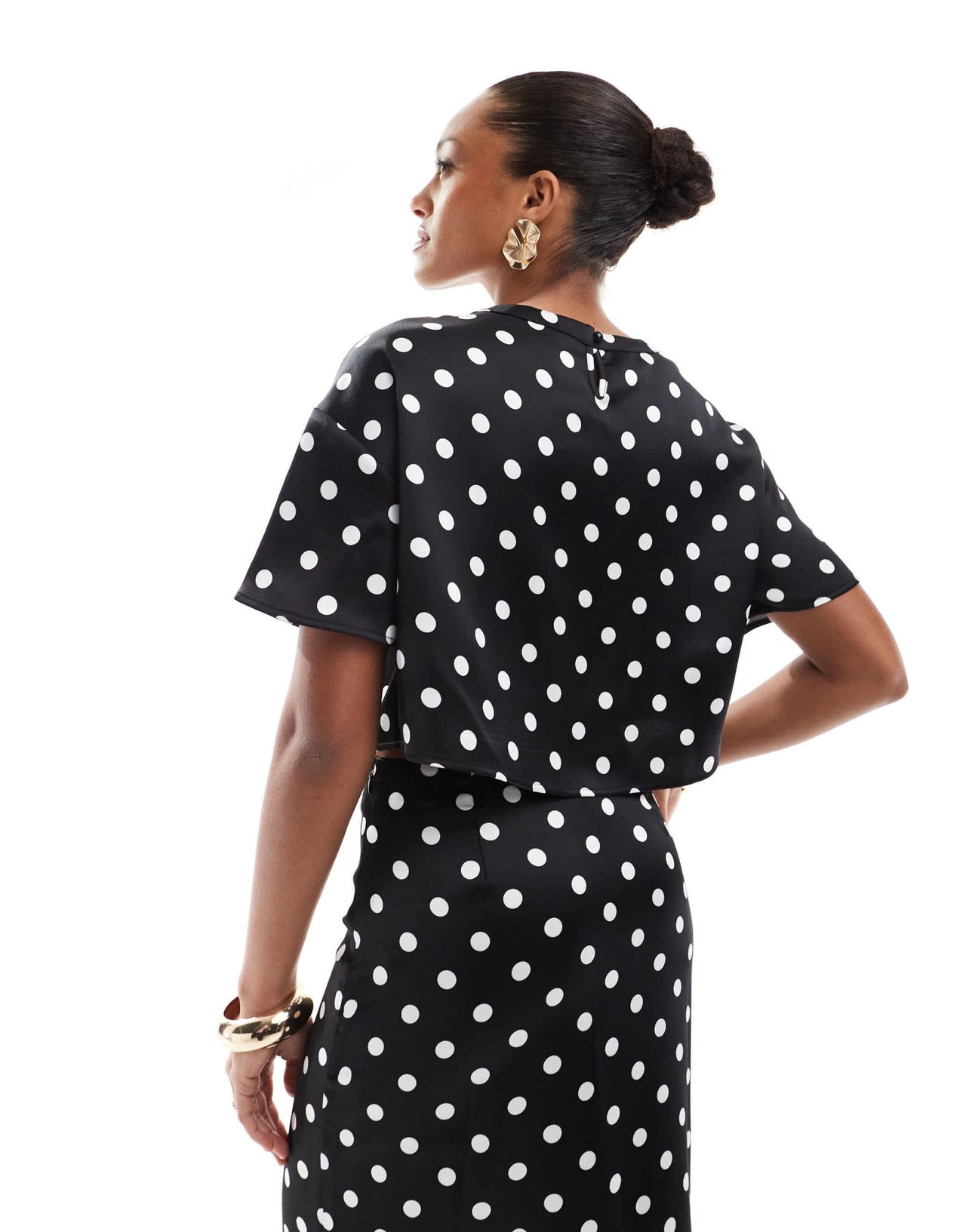 4th & Reckless cropped satin top co - ord in black polka dot - ASOS Sample Sale EU Store