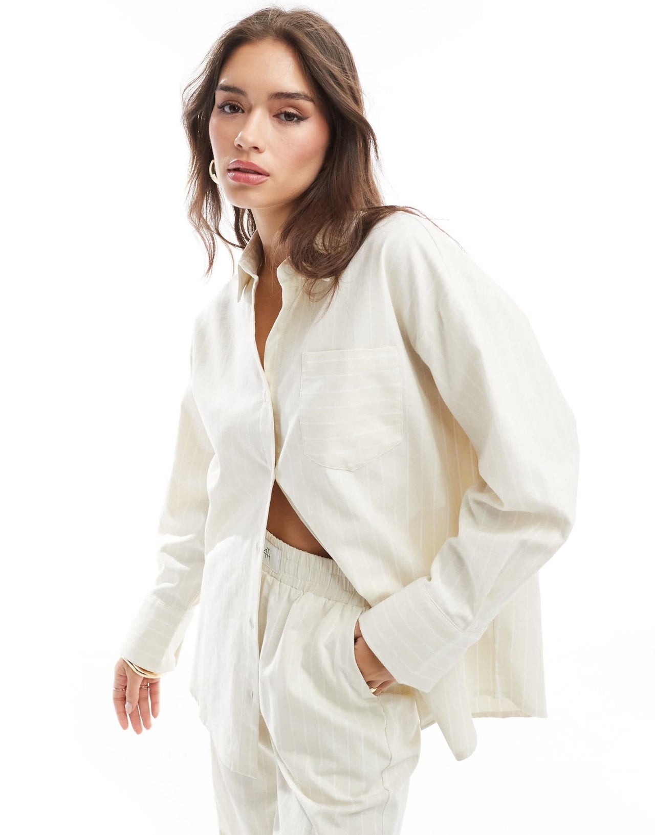 4th & Reckless delphi stripe beach shirt co - ord in beige - ASOS Sample Sale EU Store