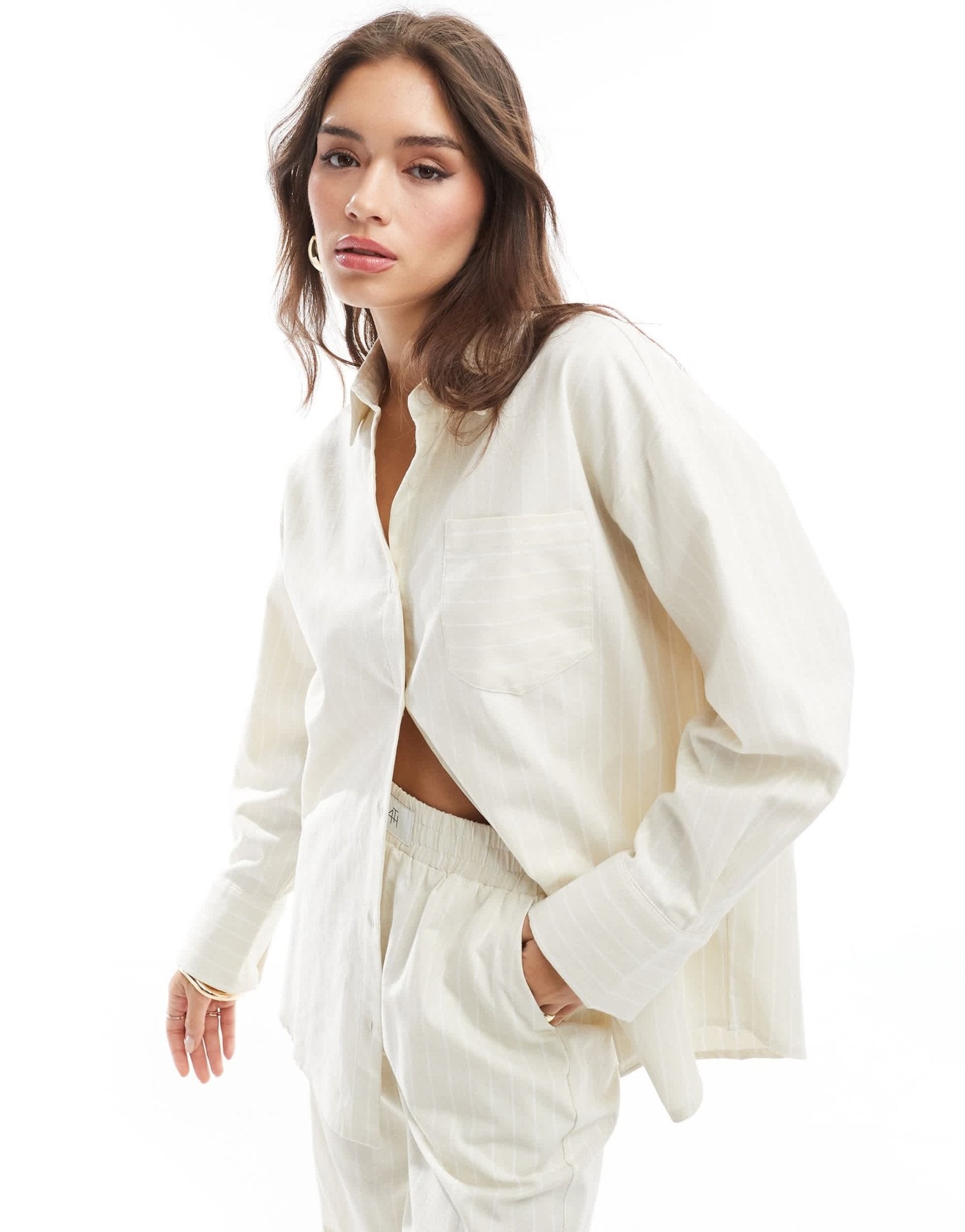 4th & Reckless delphi stripe beach shirt co - ord in beige - ASOS Sample Sale EU Store