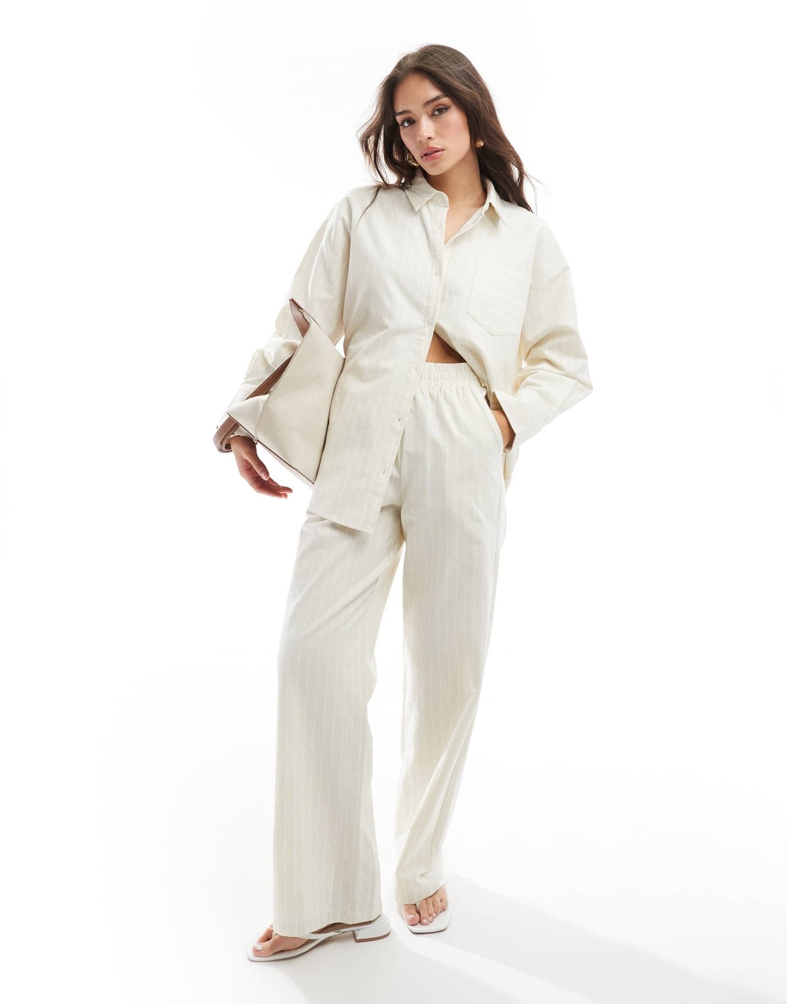 4th & Reckless delphi stripe beach trouser co - ord in beige - ASOS Sample Sale EU Store