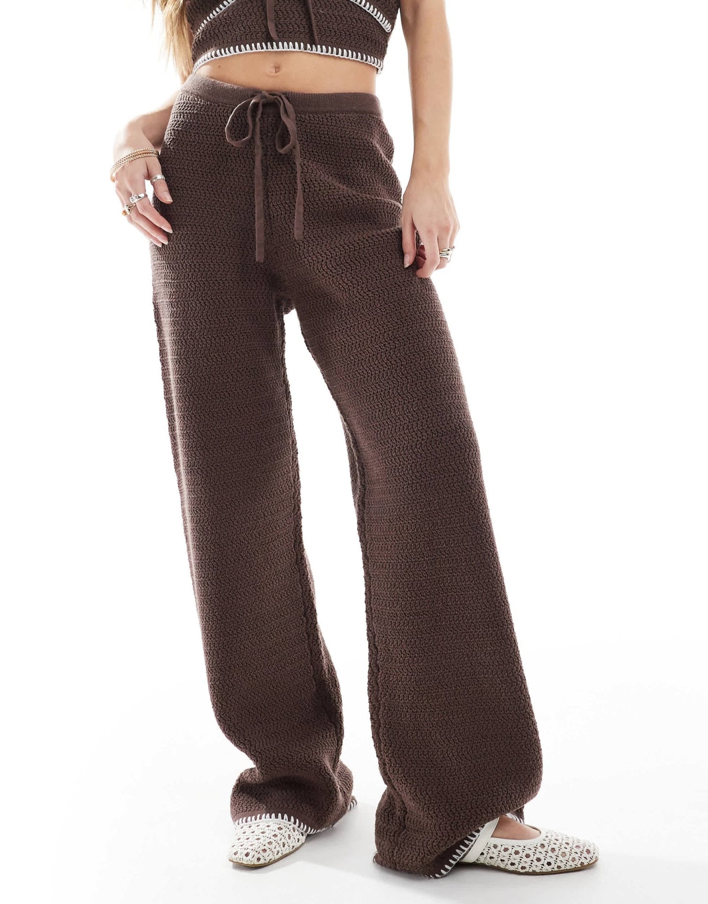 4th & Reckless knitted contrast stitch beach trouser co - ord in chocolate - ASOS Sample Sale EU Store