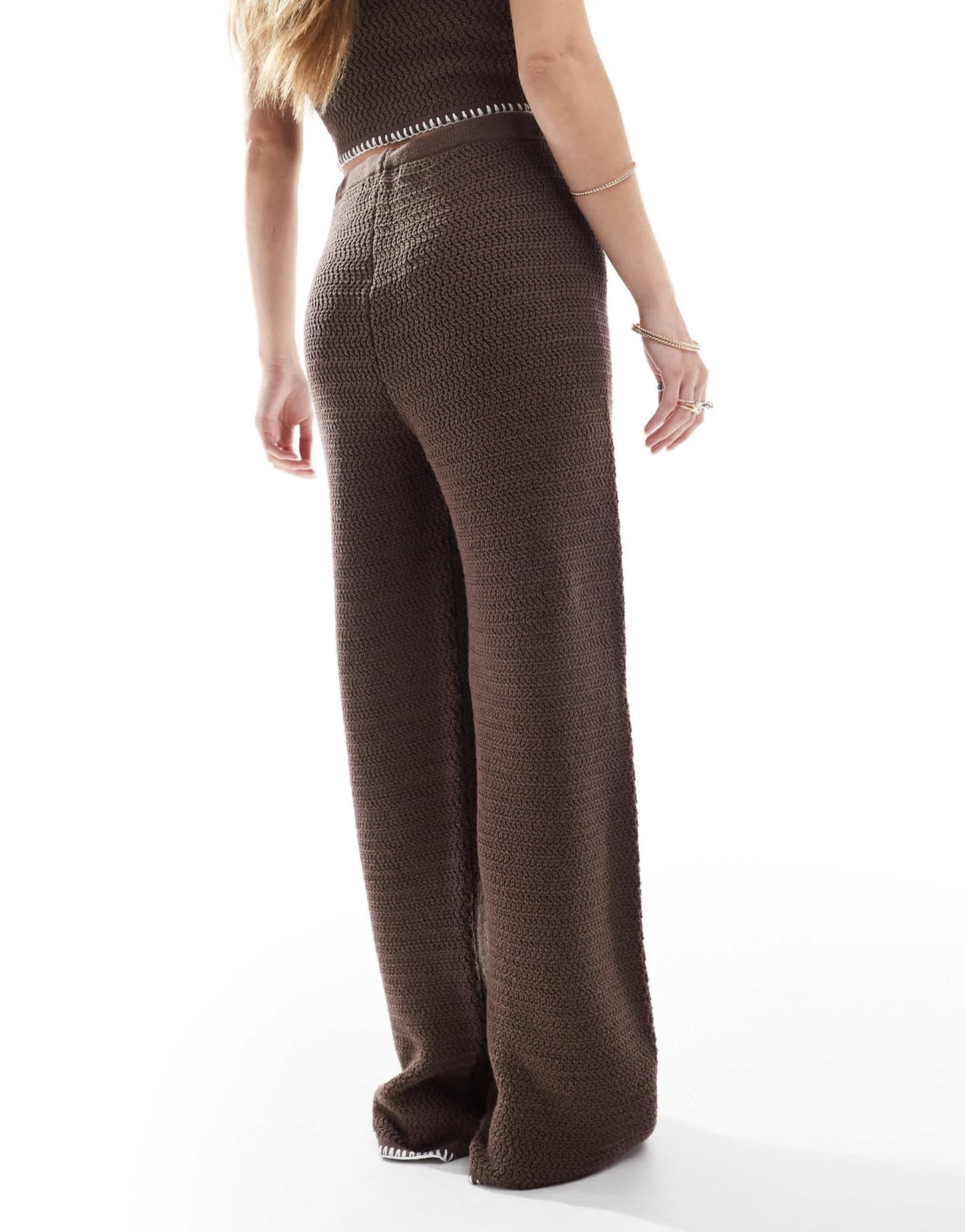 4th & Reckless knitted contrast stitch beach trouser co - ord in chocolate - ASOS Sample Sale EU Store